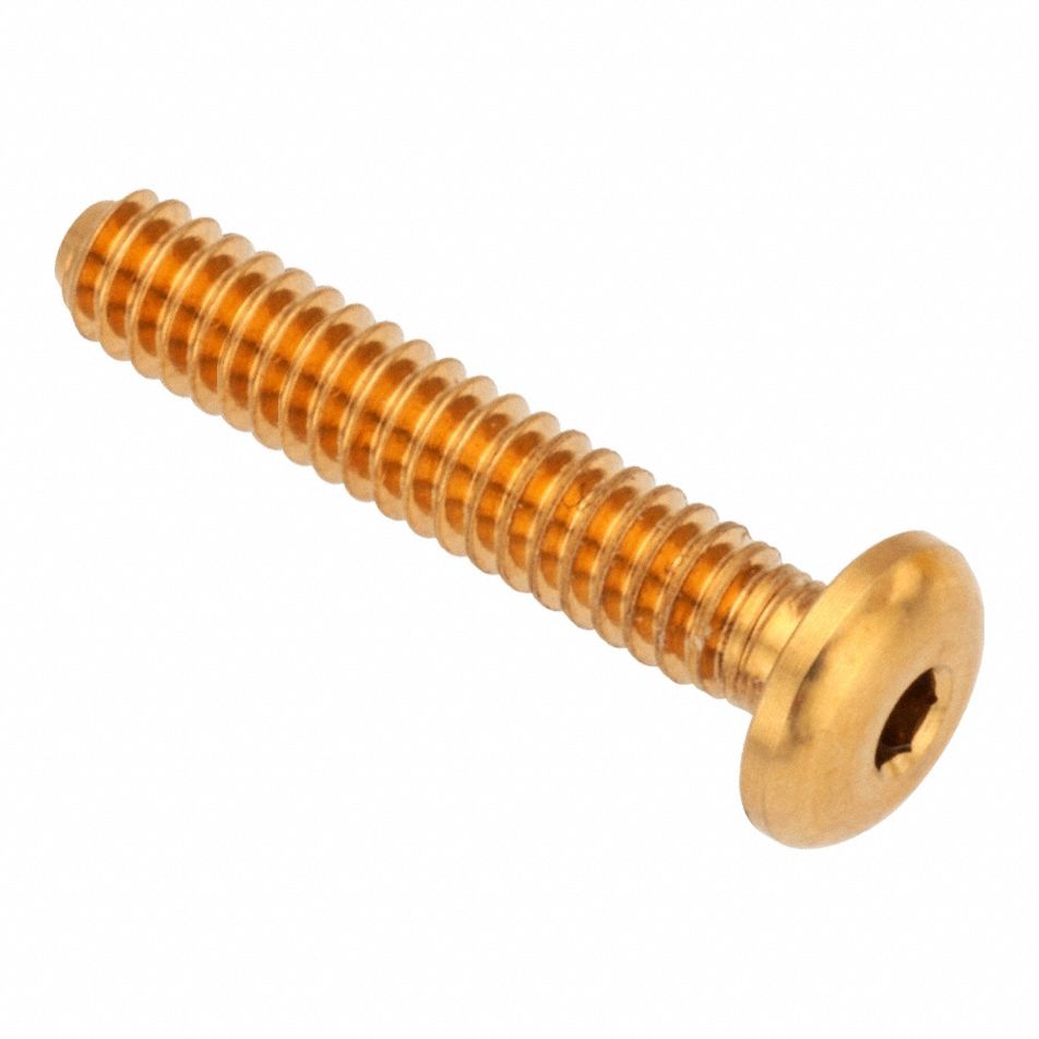 Socket Head Cap Screw: #6-32 Thread Size, 3/4 in Lg, Button, Plain, Brass, 360, 0.073 in Head Ht