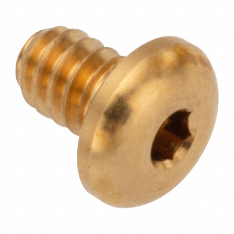 Socket Head Cap Screw: #8-32 Thread Size, 1/8 in Lg, Button, Plain, Brass, 360, 0.087 in Head Ht