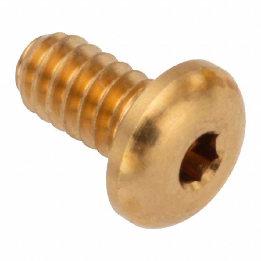 Socket Head Cap Screw: #8-32 Thread Size, 5/32 in Lg, Button, Plain, Brass, 360, 0.087 in Head Ht