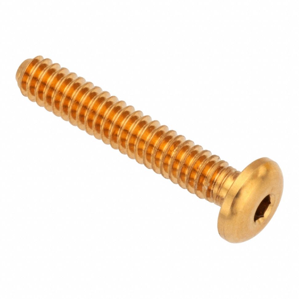 Socket Head Cap Screw: #8-32 Thread Size, 7/8 in Lg, Button, Plain, Brass, 360, 0.087 in Head Ht