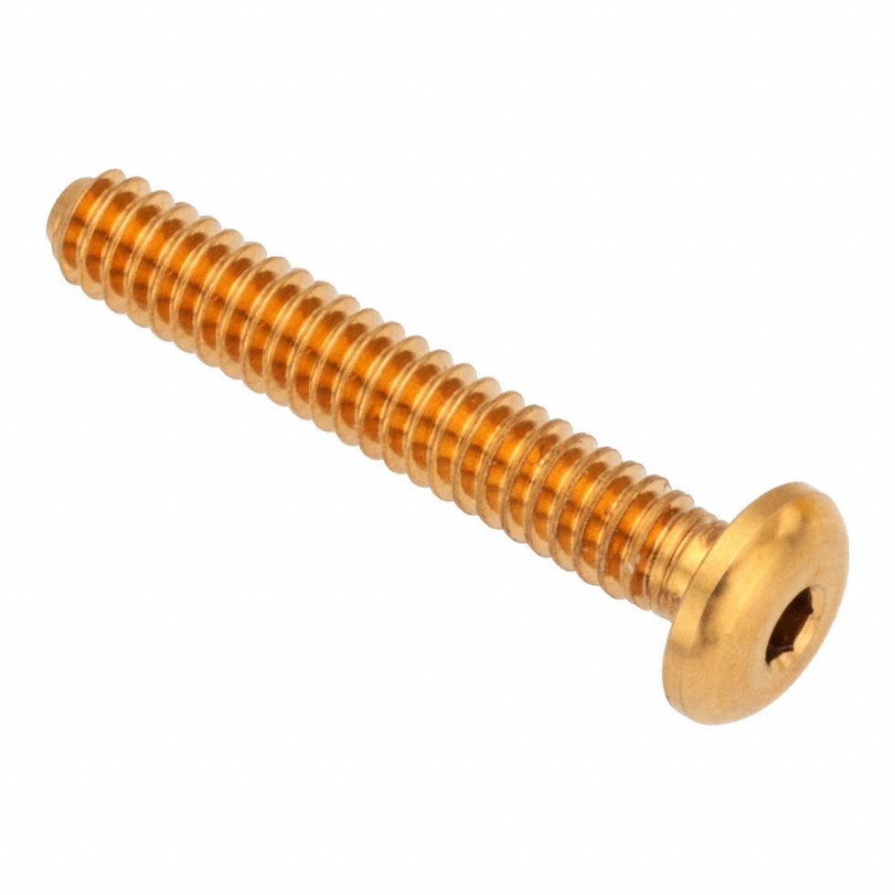 Socket Head Cap Screw: #8-32 Thread Size, 1 in Lg, Button, Plain, Brass, 360, 0.087 in Head Ht