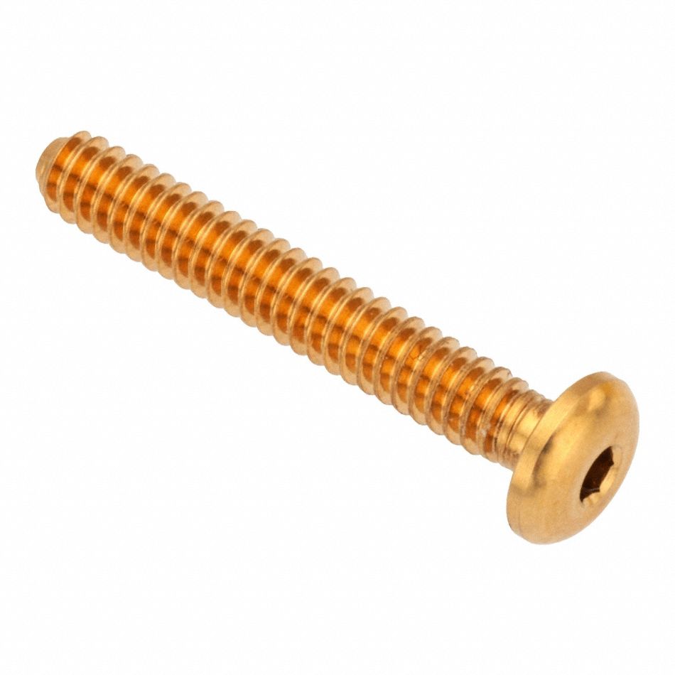 Socket Head Cap Screw: #10-24 Thread Size, 1 1/8 in Lg, Button, Plain, Brass, 360, 0.101 in Head Ht