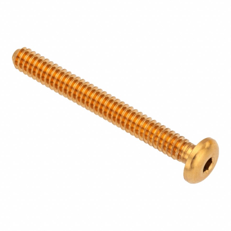 Socket Head Cap Screw: #10-24 Thread Size, 2 in Lg, Button, Plain, Brass, 360, 0.101 in Head Ht