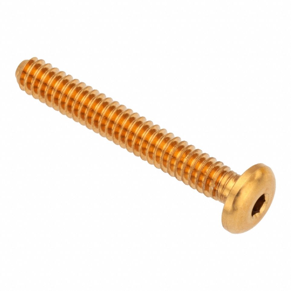 Socket Head Cap Screw: #10-32 Thread Size, 1 1/4 in Lg, Button, Plain, Brass, 360, 0.101 in Head Ht