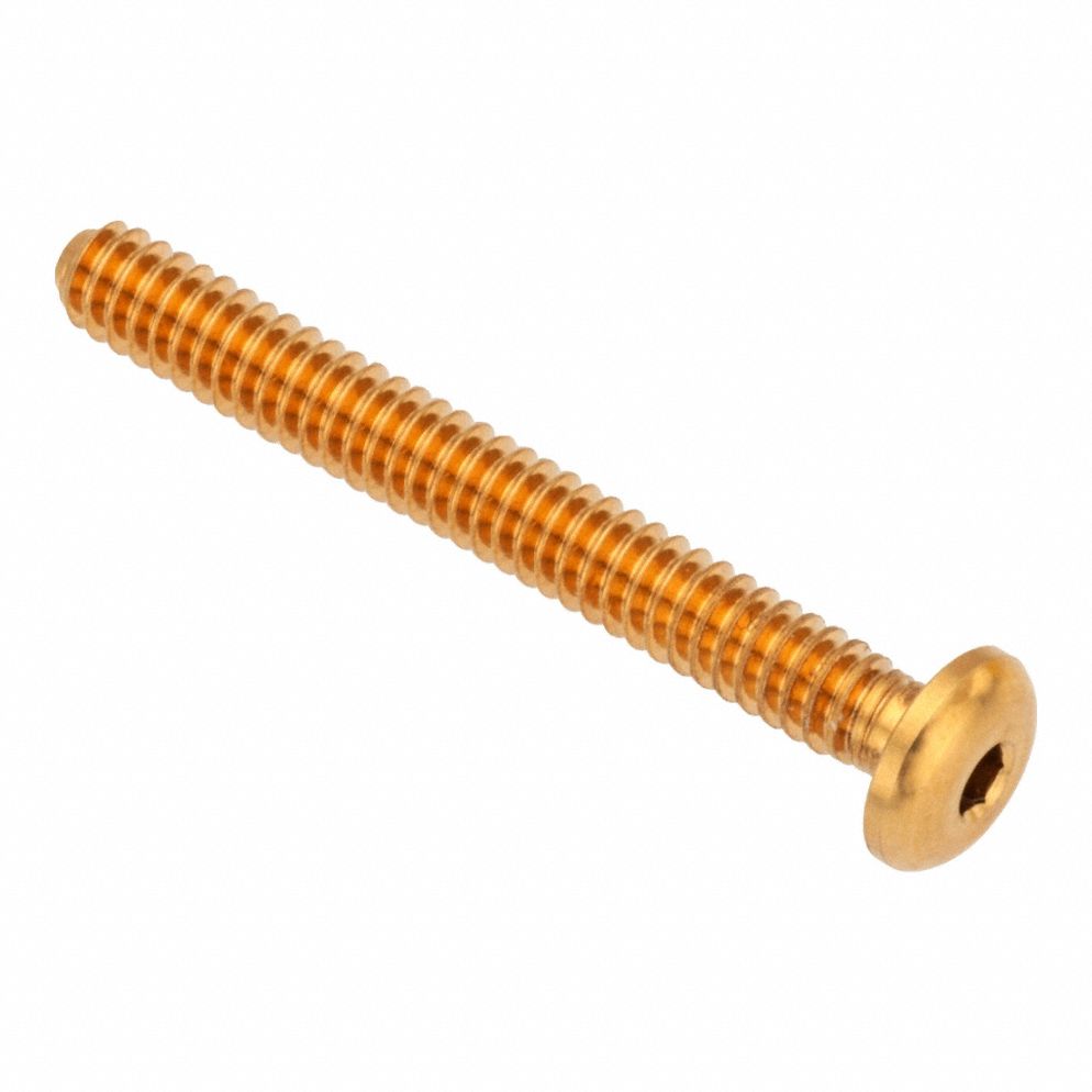 Socket Head Cap Screw: #10-32 Thread Size, 1 3/4 in Lg, Button, Plain, Brass, 360, 0.101 in Head Ht