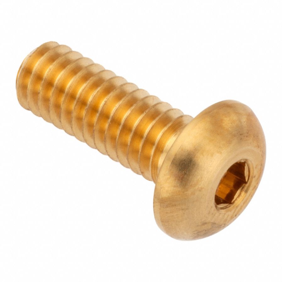 Socket Head Cap Screw: #12-24 Thread Size, 5/8 in Lg, Button, Plain, Brass, 360, 0.114 in Head Ht