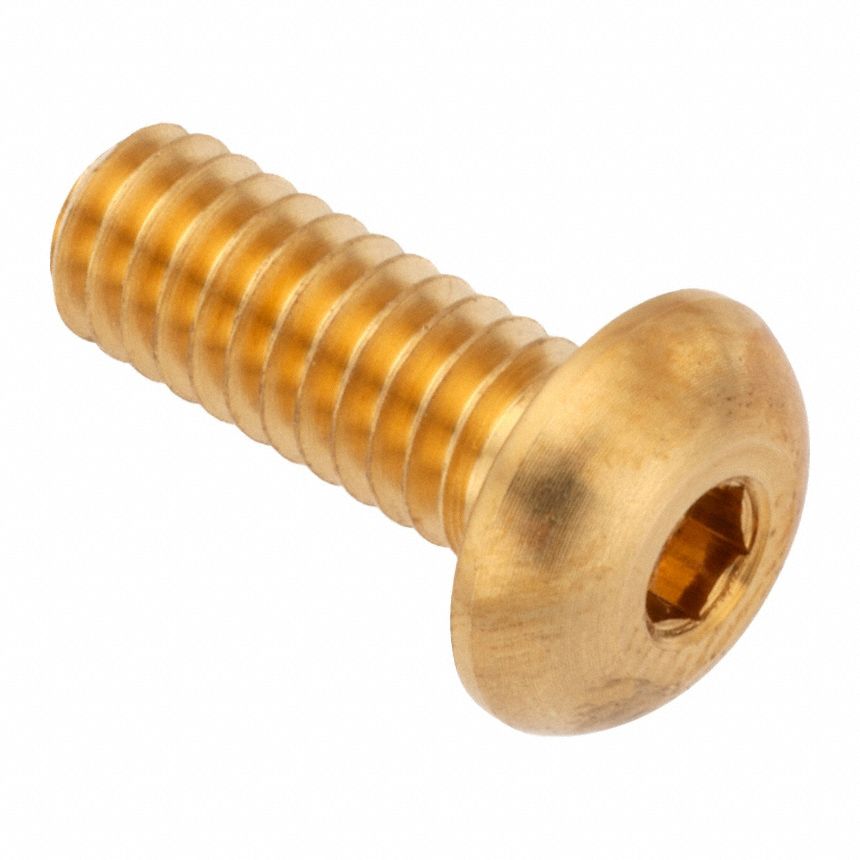 Socket Head Cap Screw: #12-28 Thread Size, 1/2 in Lg, Button, Plain, Brass, 360, 0.114 in Head Ht