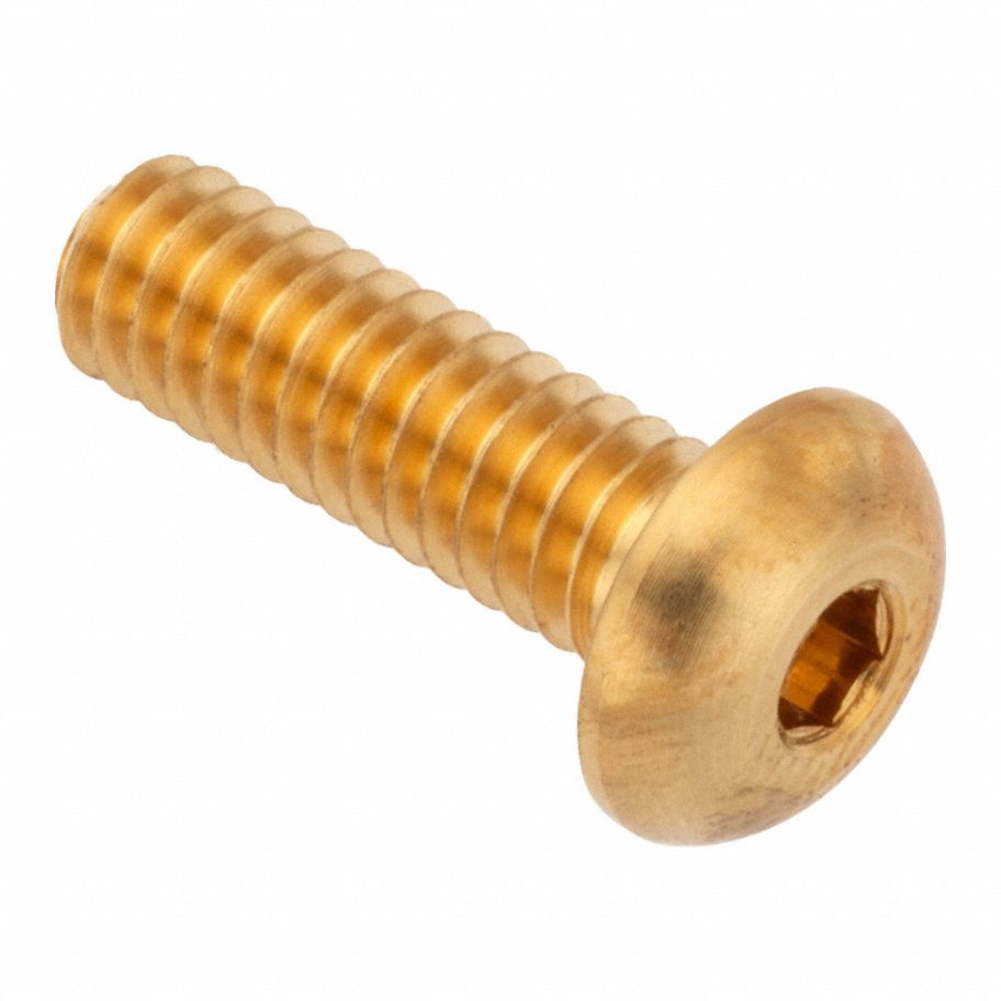 Socket Head Cap Screw: 1/2"-20 Thread Size, 3/4 in Lg, Button, Plain, Brass, 360, 0.265 in Head Ht