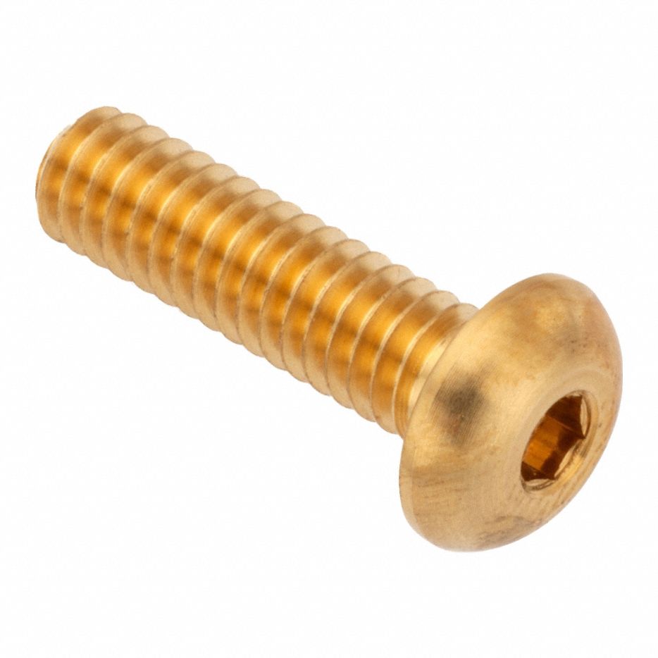Socket Head Cap Screw: 1/2"-20 Thread Size, 1 in Lg, Button, Plain, Brass, 360, 0.265 in Head Ht