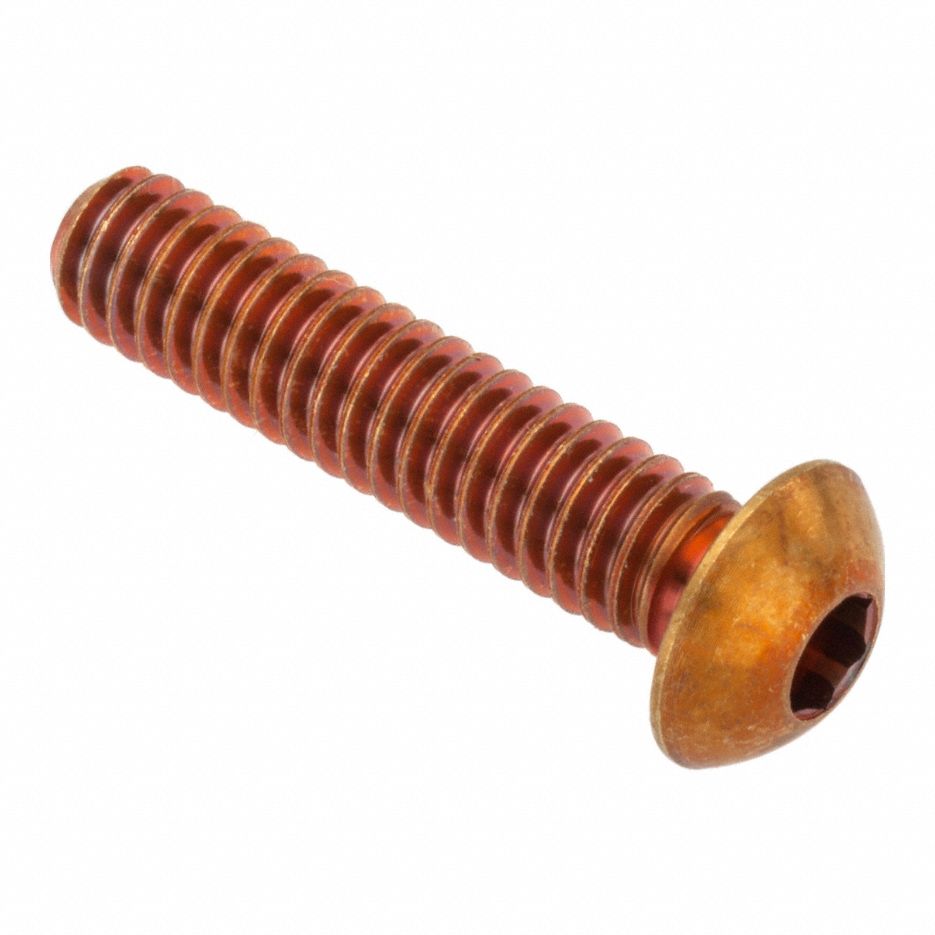 Socket Head Cap Screw: 1/4"-20 Thread Size, 1 1/8 in Lg, Button, Plain, Brass, 360, 0.132 in Head Ht