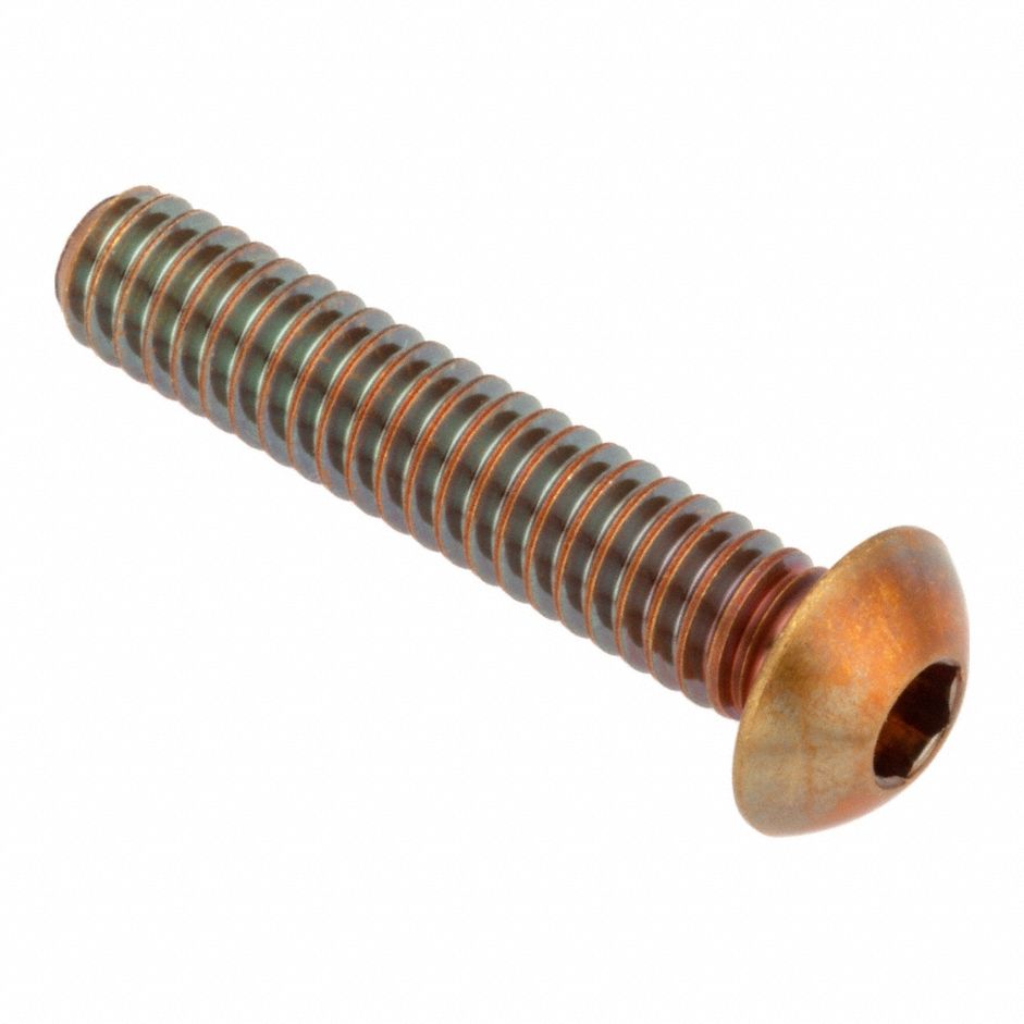 Socket Head Cap Screw: 1/4"-20 Thread Size, 1 1/4 in Lg, Button, Plain, Brass, 360, 0.132 in Head Ht