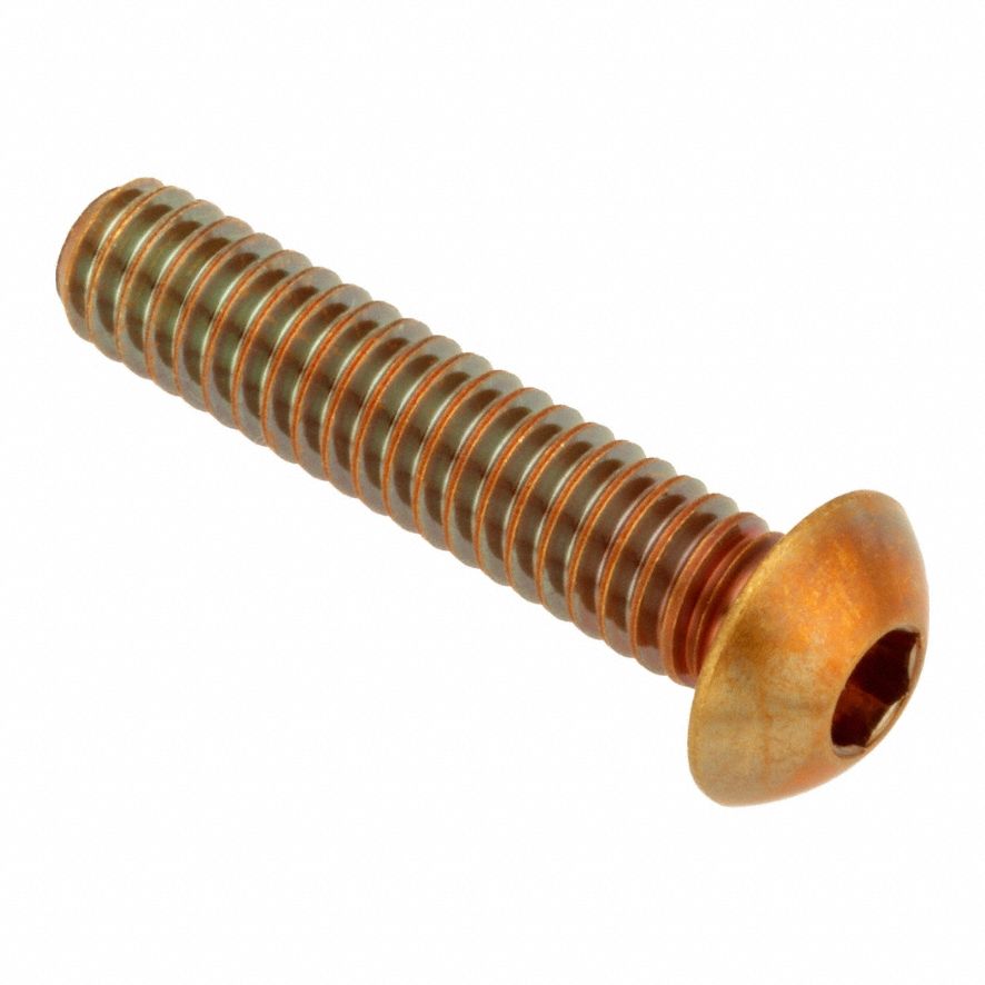 Socket Head Cap Screw: 3/8"-16 Thread Size, 1 1/8 in Lg, Button, Plain, Brass, 360, 0.199 in Head Ht