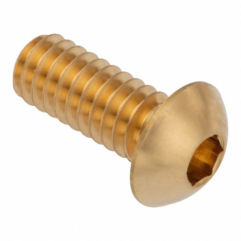 Socket Head Cap Screw: 3/8"-24 Thread Size, 1/2 in Lg, Button, Plain, Brass, 360, 0.199 in Head Ht