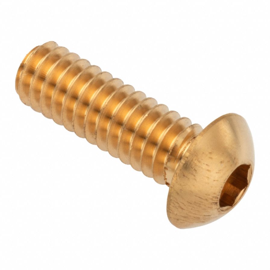 Socket Head Cap Screw: 3/8"-24 Thread Size, 3/4 in Lg, Button, Plain, Brass, 360, 0.199 in Head Ht