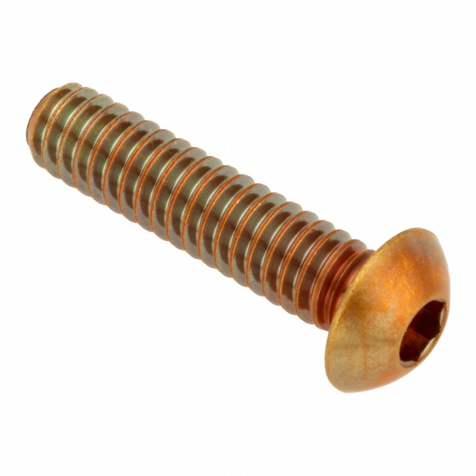 Socket Head Cap Screw: 3/8"-24 Thread Size, 1 in Lg, Button, Plain, Brass, 360, 0.199 in Head Ht