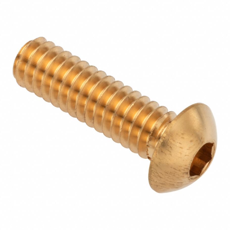 Socket Head Cap Screw: 5/16"-18 Thread Size, 7/8 in Lg, Button, Plain, Brass, 360, 0.166 in Head Ht