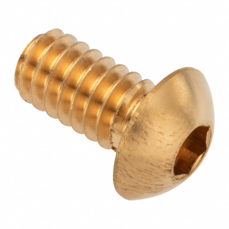Socket Head Cap Screw: 5/16"-24 Thread Size, 3/8 in Lg, Button, Plain, Brass, 360, 0.166 in Head Ht