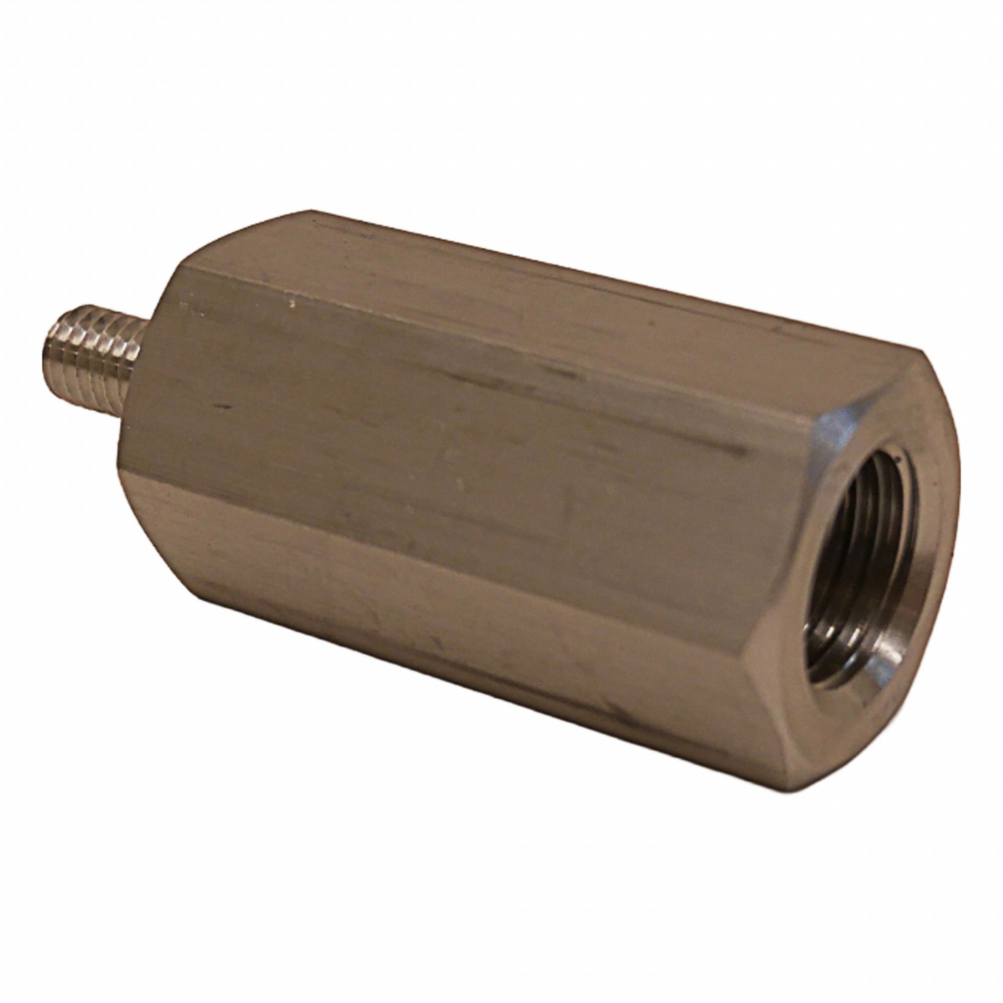 Hex Adapter: Male x Female, Metric to Inch, M6x1.00 Male Thread Sz, 1/2"-20 Female Thread Sz, 6061