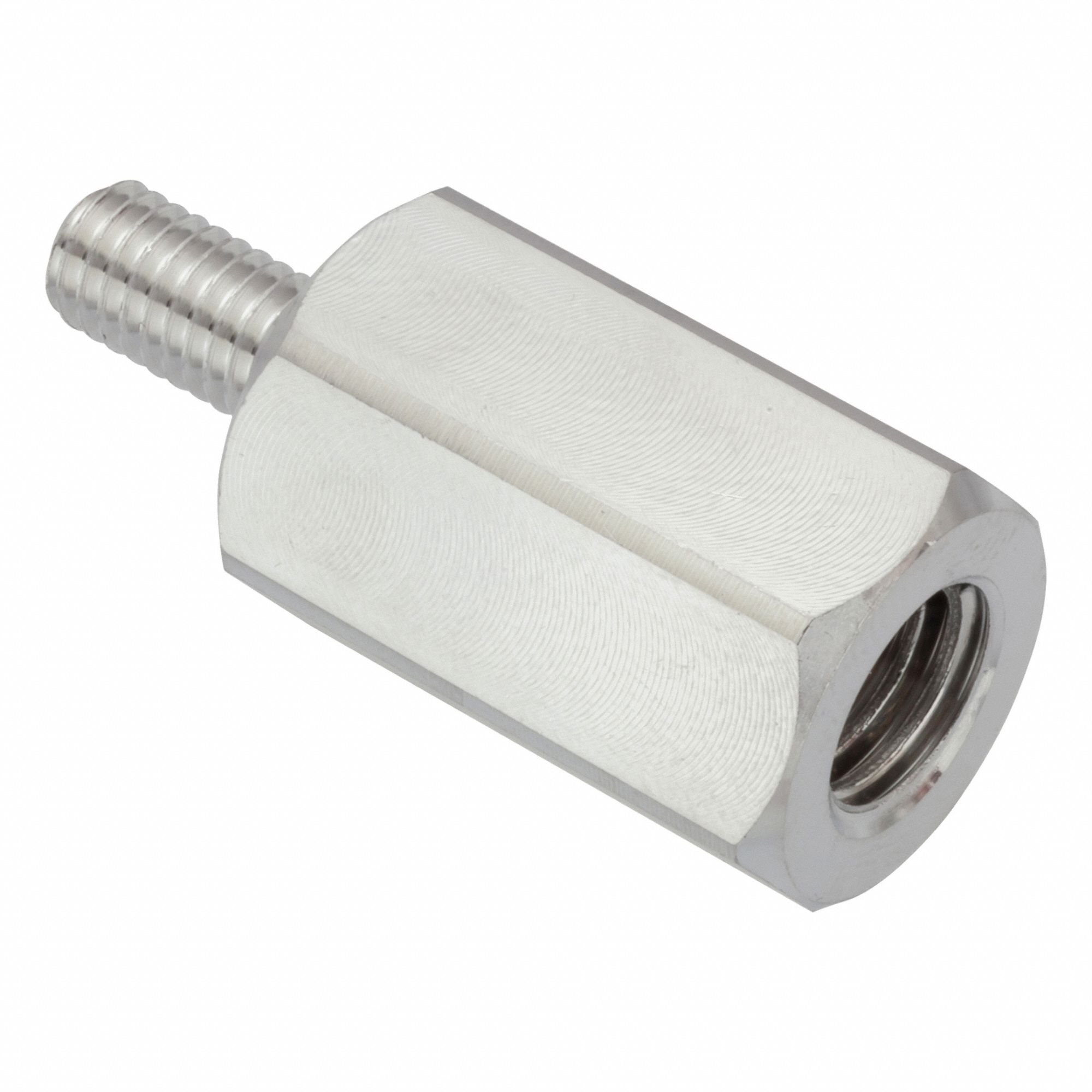Hex Adapter: Male x Female, Metric to Inch, M6x1.00 Male Thread Sz, 3/8"-16 Female Thread Sz, 6061