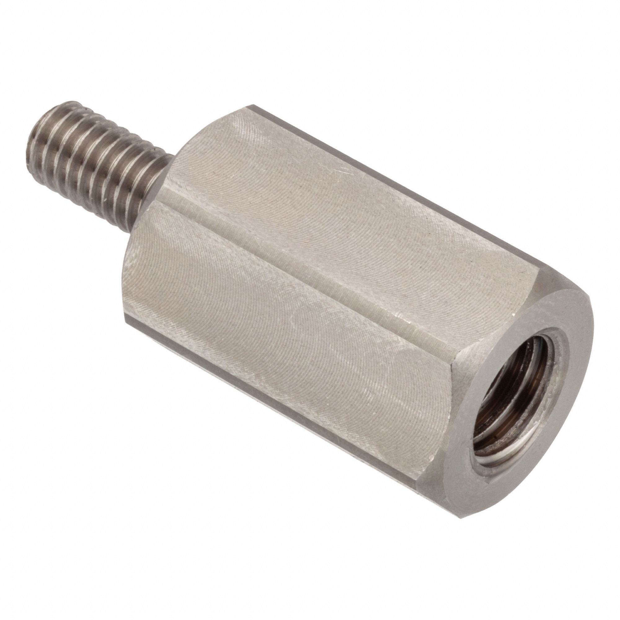 Hex Adapter: Male x Female, Metric to Inch, M6x1.00 Male Thread Sz, 3/8"-24 Female Thread Sz, 6061
