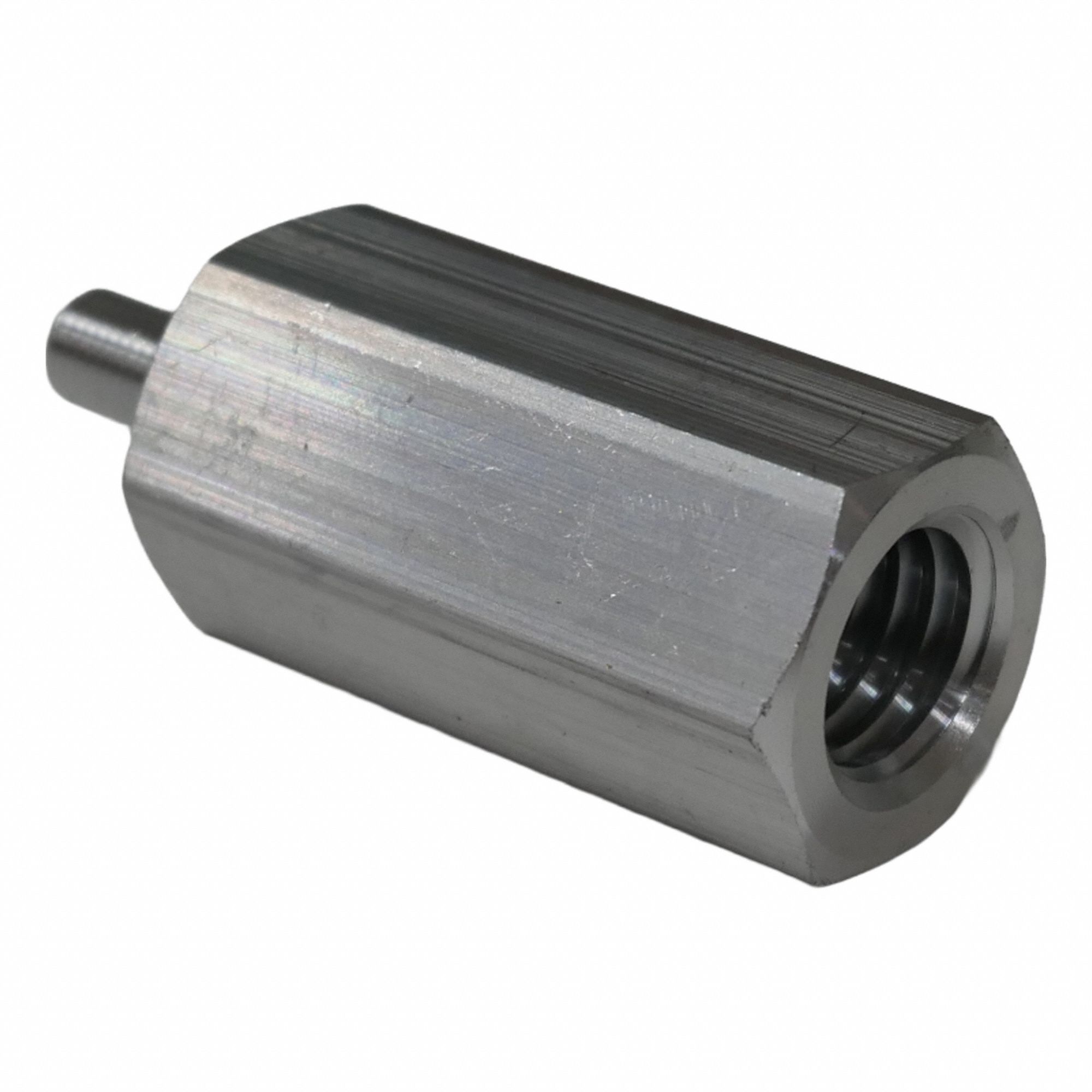 Hex Adapter: Male x Female, Metric to Inch, M6x0.75 Male Thread Sz, 1/2"-13 Female Thread Sz, 6061