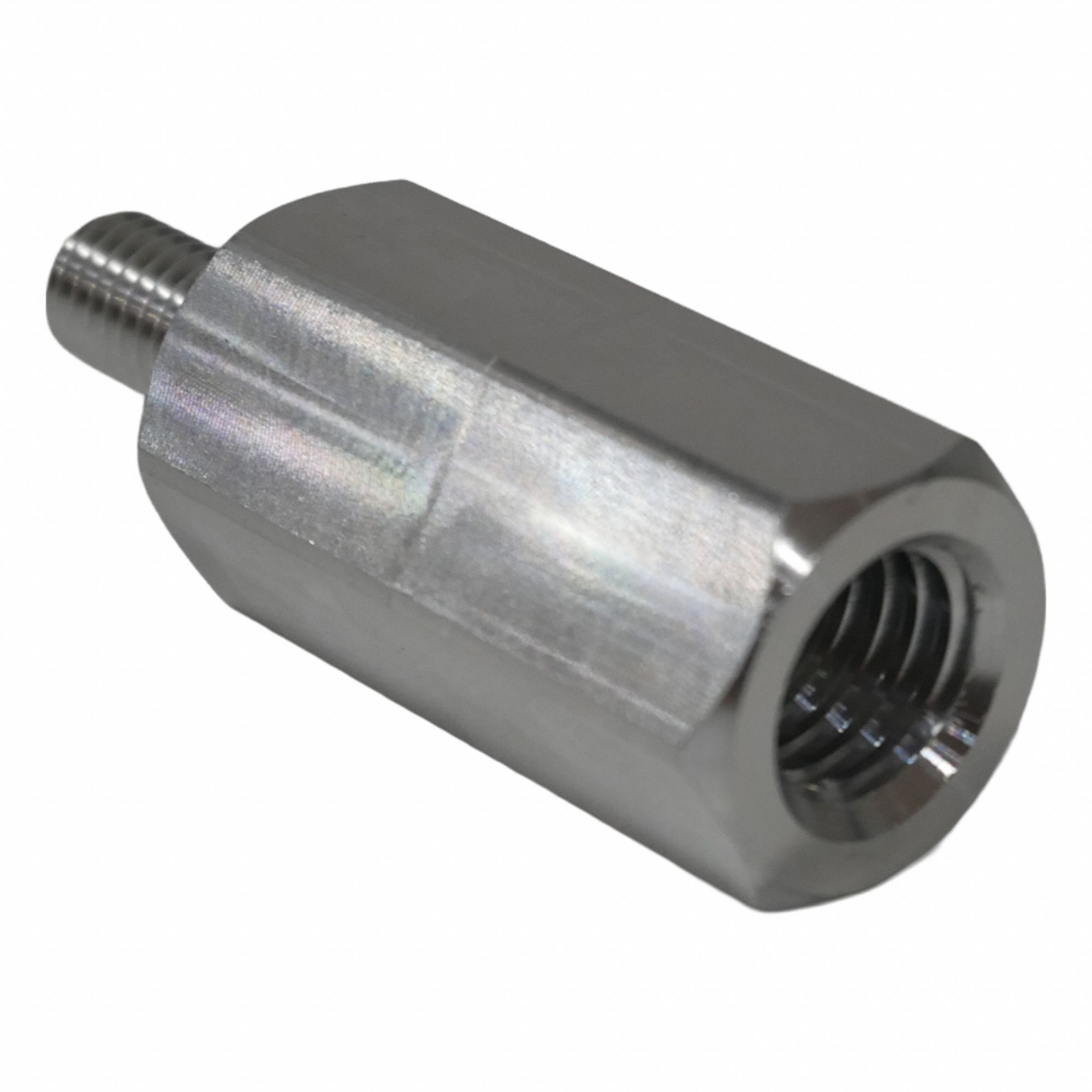 Hex Adapter: Male x Female, Metric to Inch, M8x1.25 Male Thread Sz, 1/2"-13 Female Thread Sz, 6061