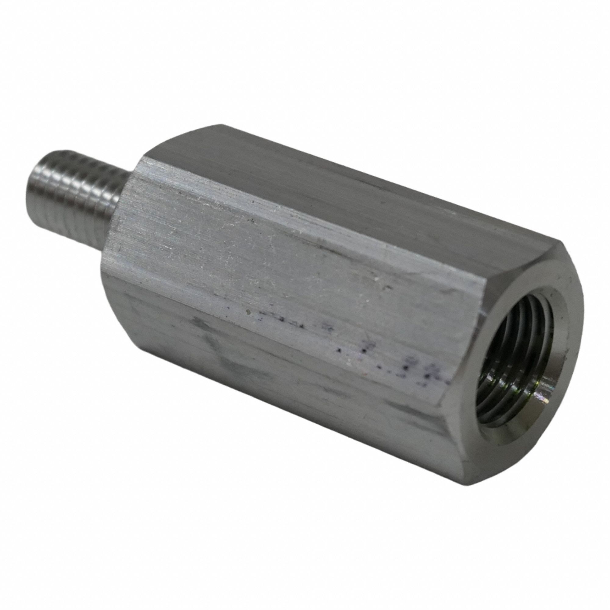Hex Adapter: Male x Female, Metric to Inch, M8x1.25 Male Thread Sz, 1/2"-20 Female Thread Sz, 6061
