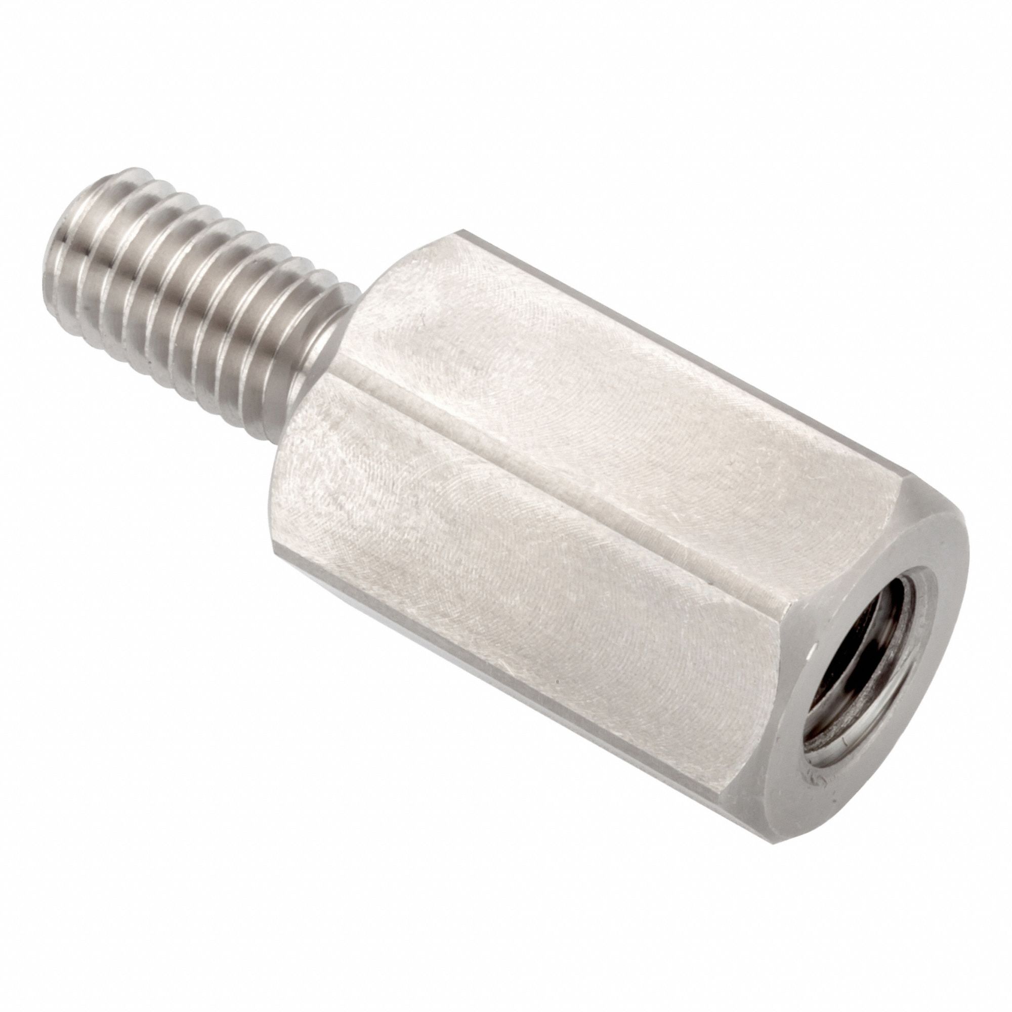 Hex Adapter: Male x Female, Metric to Inch, M8x1.25 Male Thread Sz, 3/8"-16 Female Thread Sz, 6061
