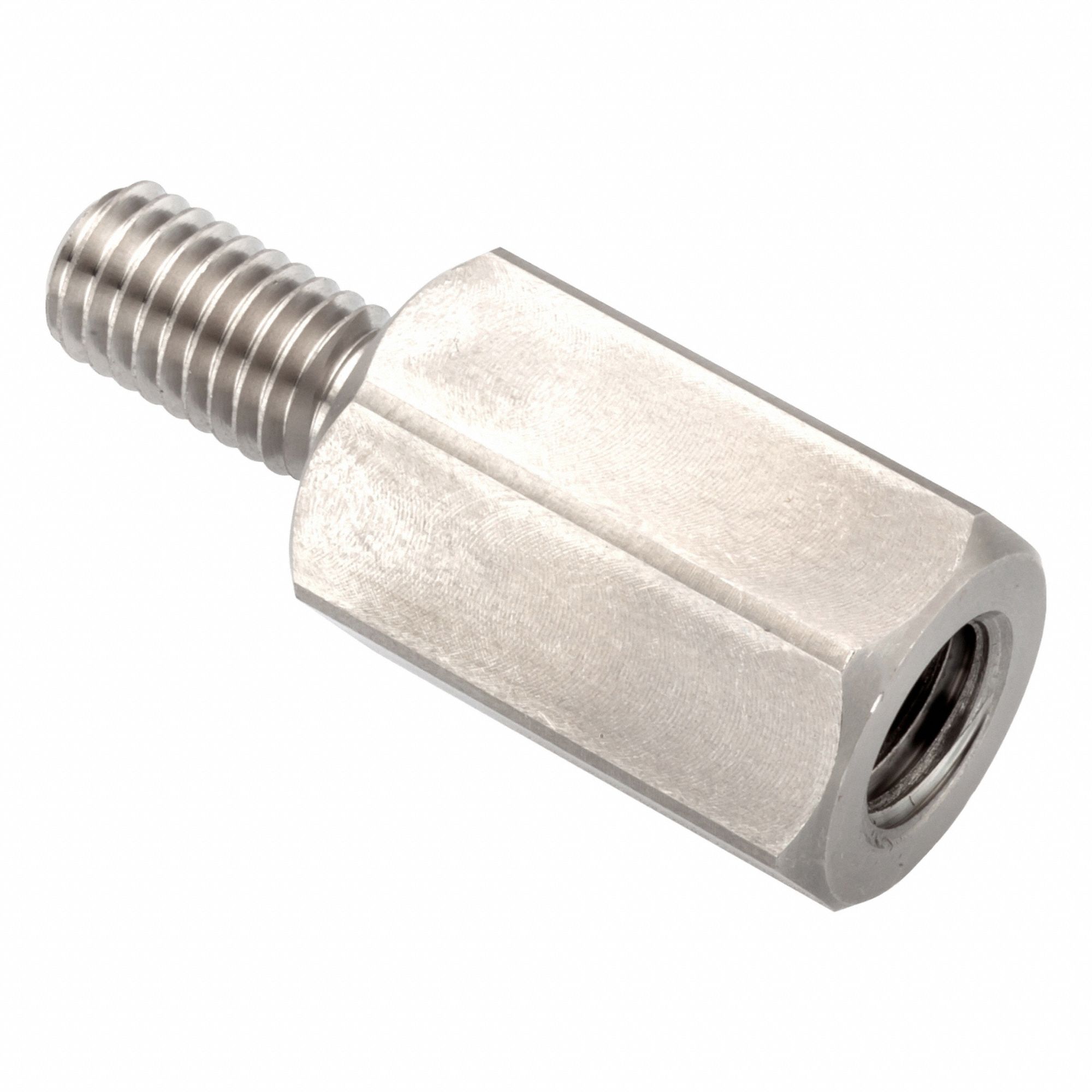 Hex Adapter: Male x Female, Metric to Inch, M8x1.25 Male Thread Sz, 3/8"-24 Female Thread Sz, 6061