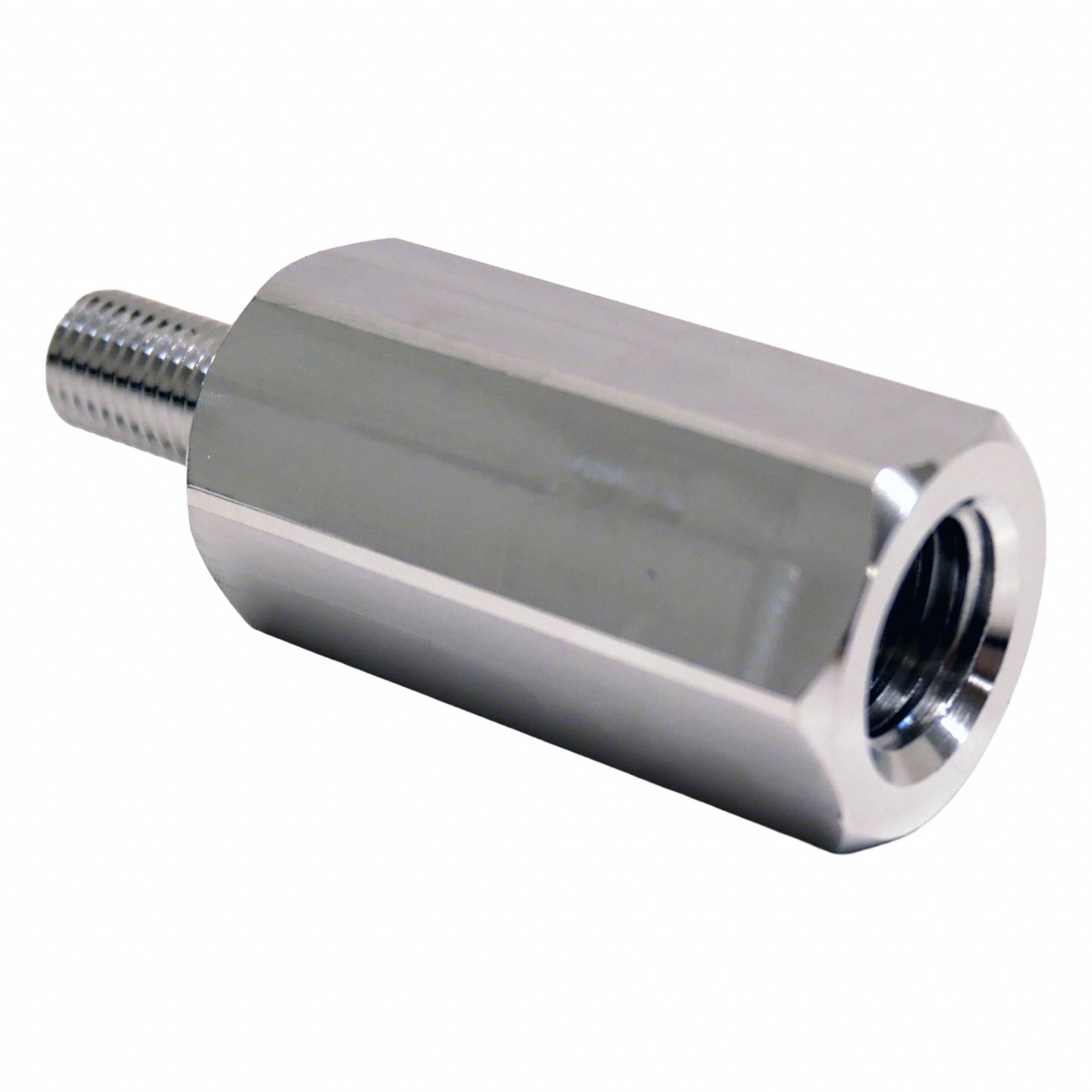 Hex Adapter: Male x Female, Metric to Inch, M6x1.00 Male Thread Sz, 1/2"-13 Female Thread Sz, 6061