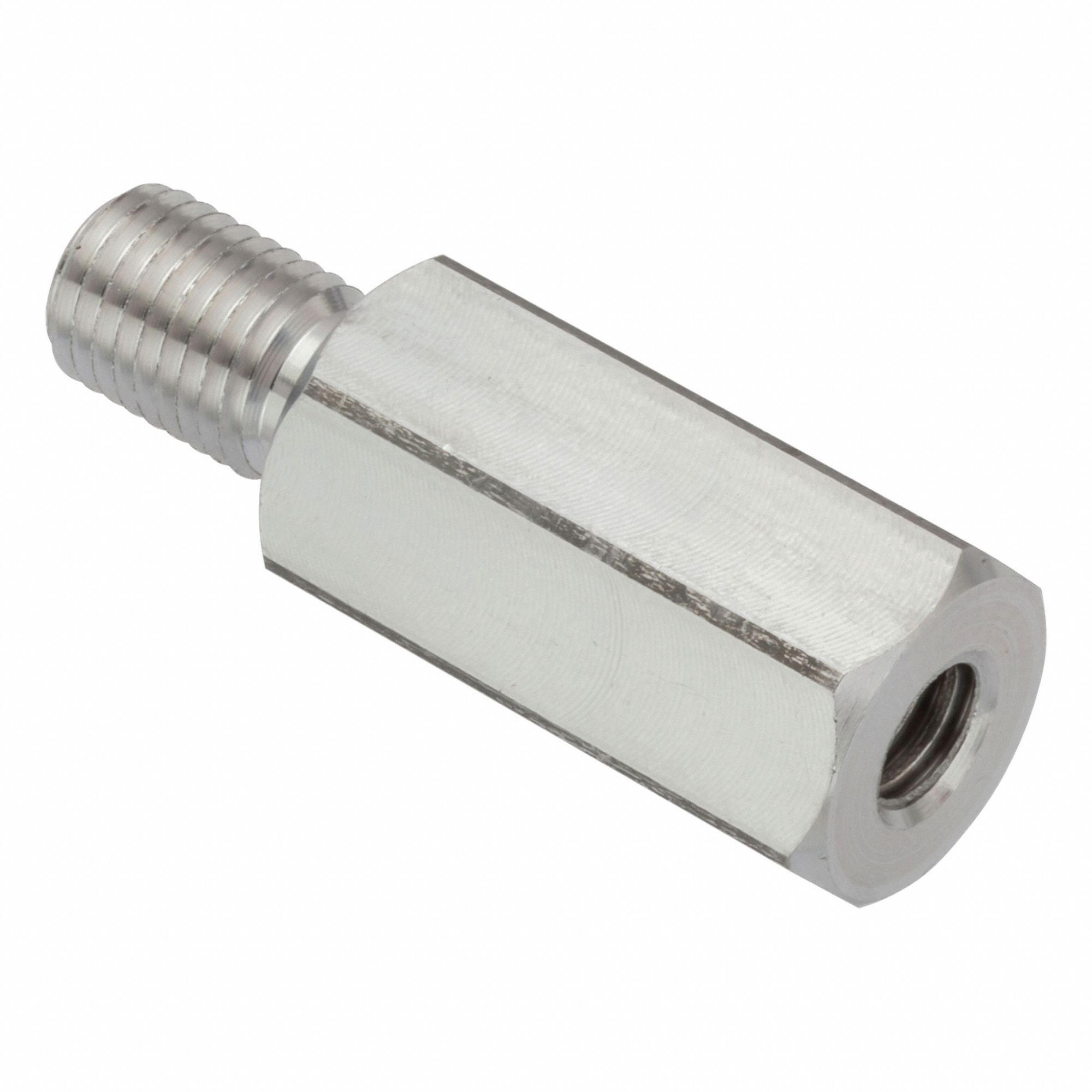 Hex Adapter: Male x Female, Metric to Inch, M8x1.00 Male Thread Sz, 1/4"-20 Female Thread Sz, 6061