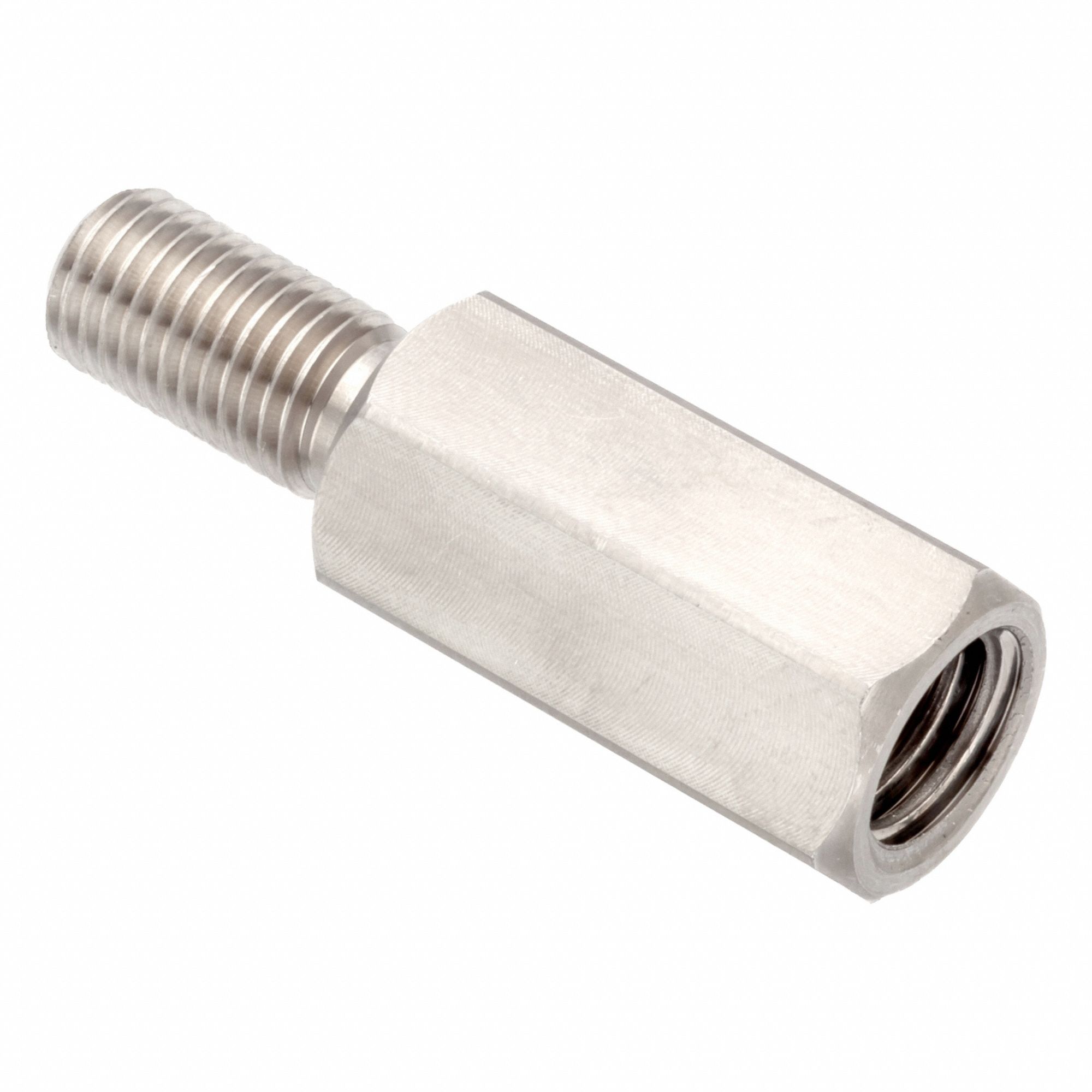 Hex Adapter: Male x Female, Metric to Inch, M8x1.00 Male Thread Sz, 3/8"-16 Female Thread Sz, 6061