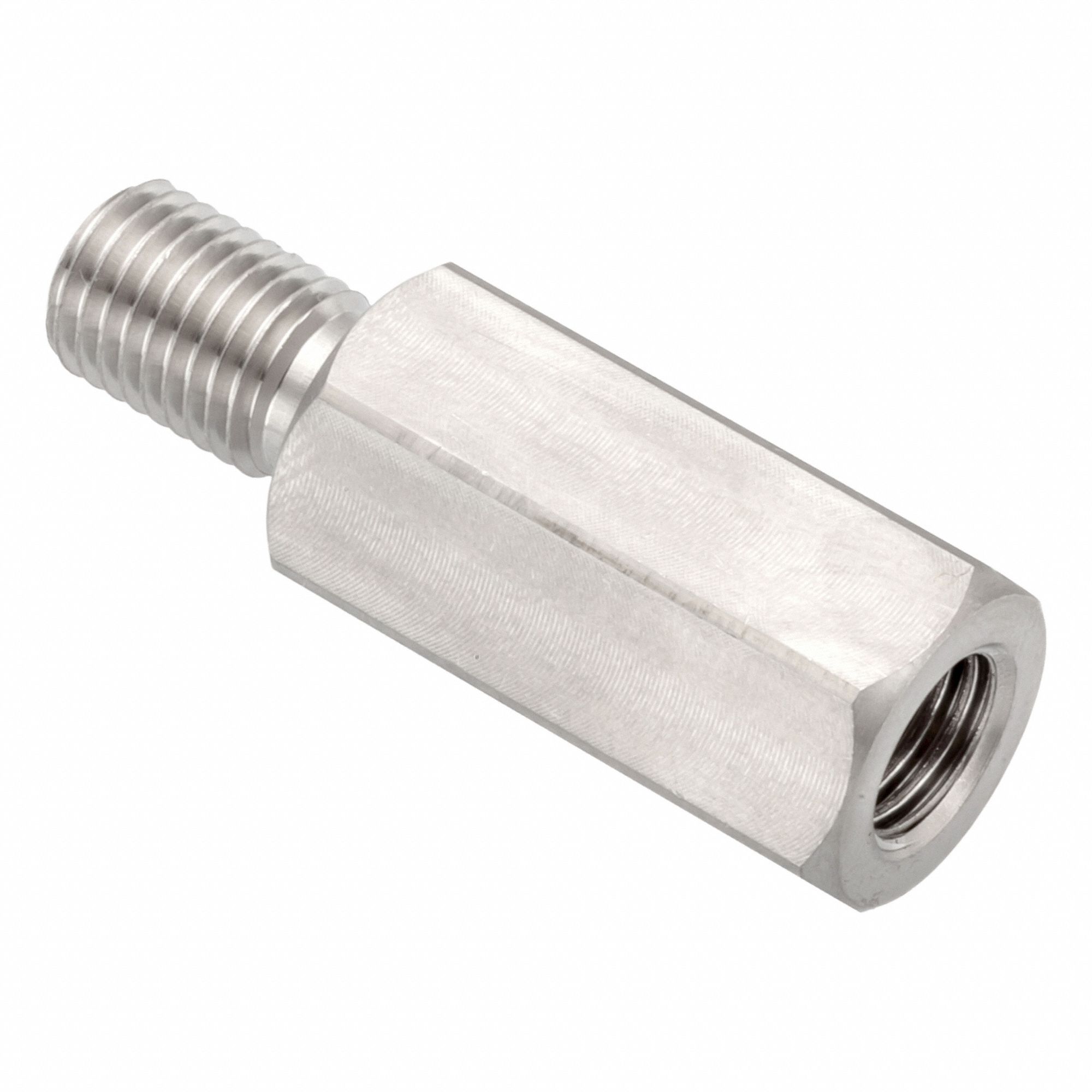 Hex Adapter: Male x Female, Metric to Inch, M8x1.00 Male Thread Sz, 5/16"-18 Female Thread Sz, 6061
