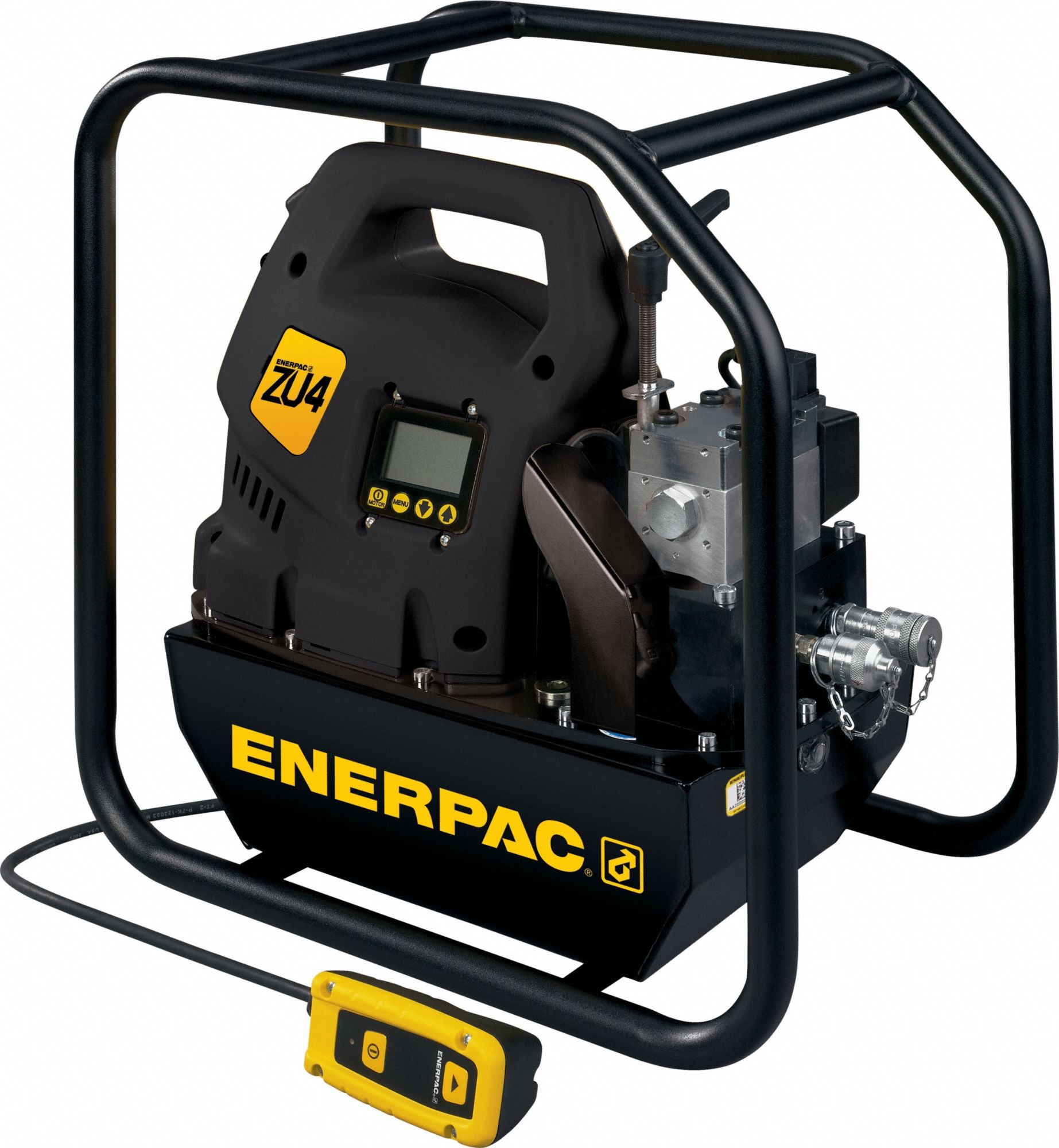 ENERPAC Electric Powered Hydraulic Pump: 10,000 psi Max. Op Pressure, 60 cu in/min Max. Flow Rate (MPN ZU4208TE-QR). Key specifications — attr941810: ZU4208TE-QR; attr941817: 2-Position; attr941814: Advance.