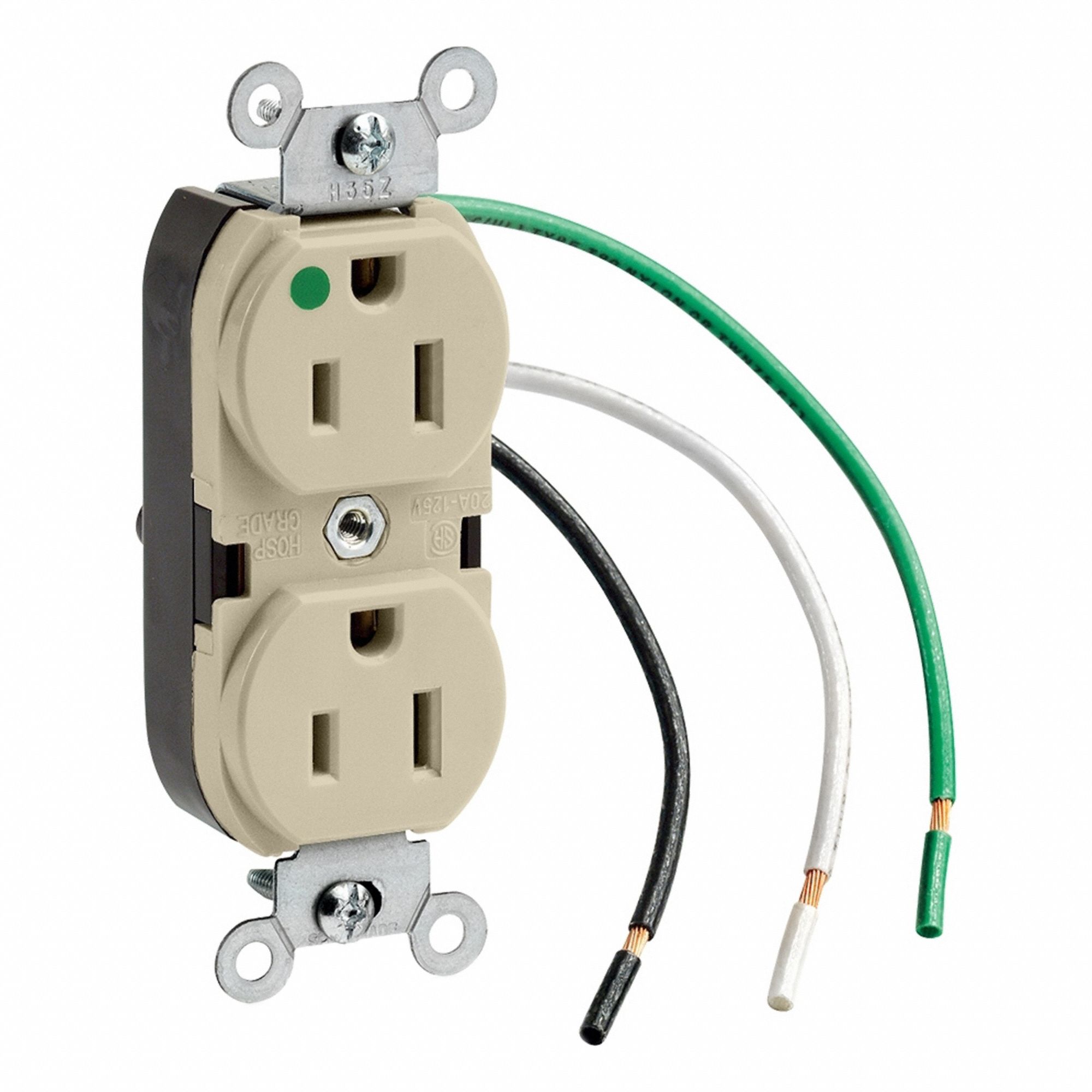 Leaded Dup Rec HG 15A 125V Self-Gr Ivr