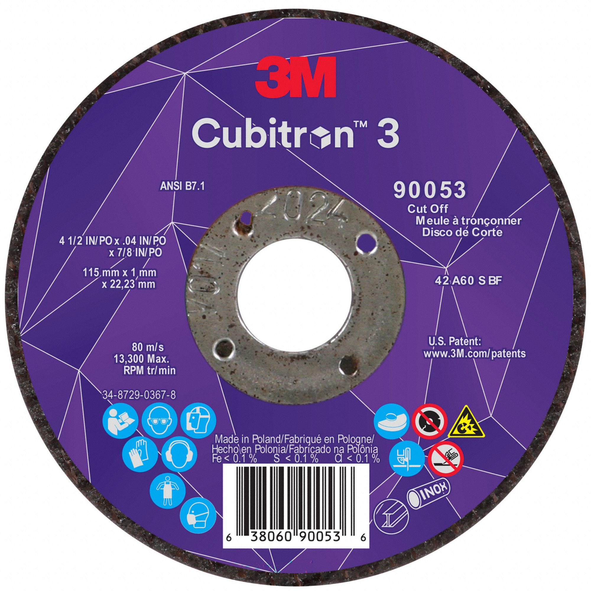 Cut-Off Wheel: Type 27, 4 1/2" x 0.04" x 7/8", Ceramic, 60 Grit