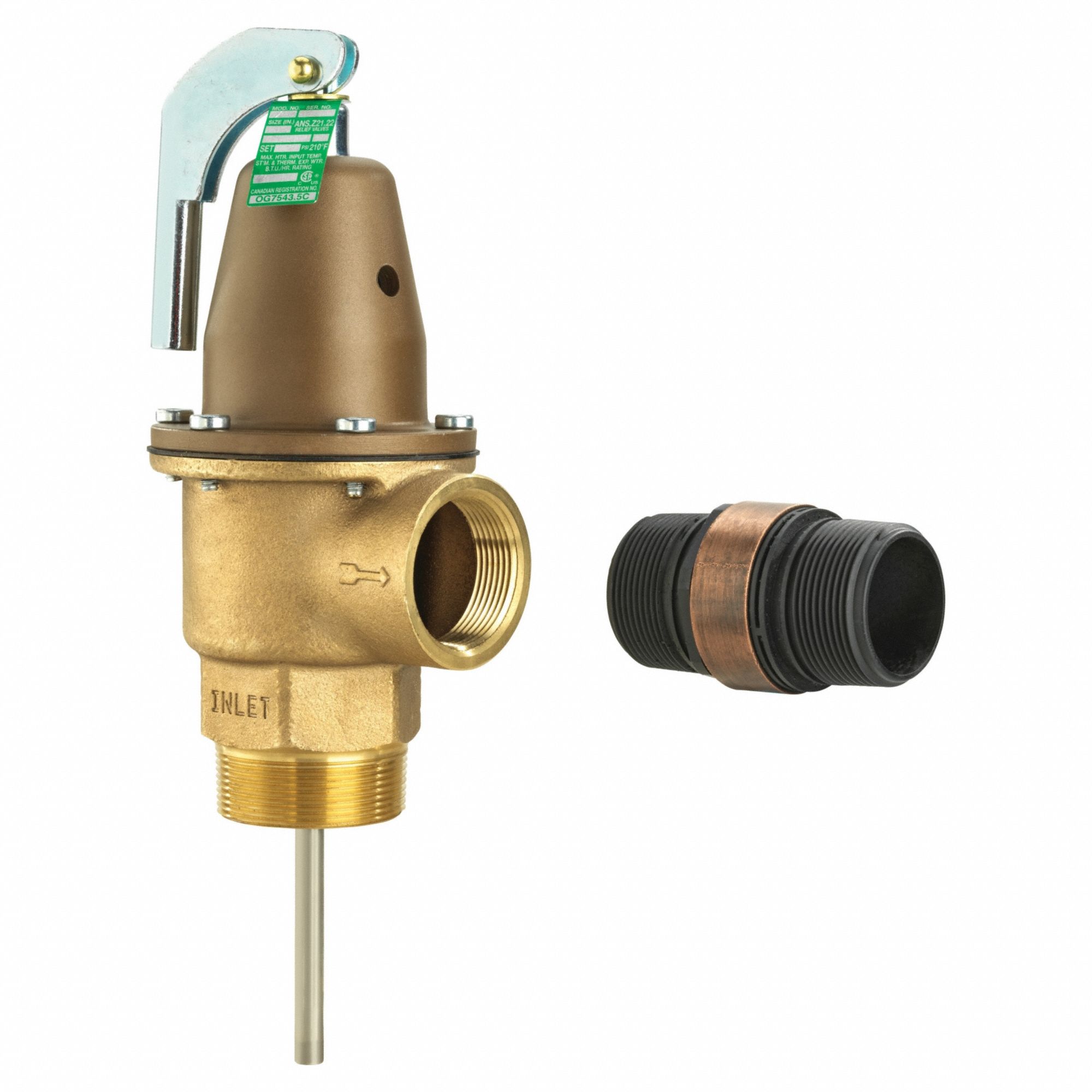 Relief Valve: FNPTF x FNPTF, 1 in x 1 in, Copper Silicon Alloy, 150 psi Max. Op Pressure