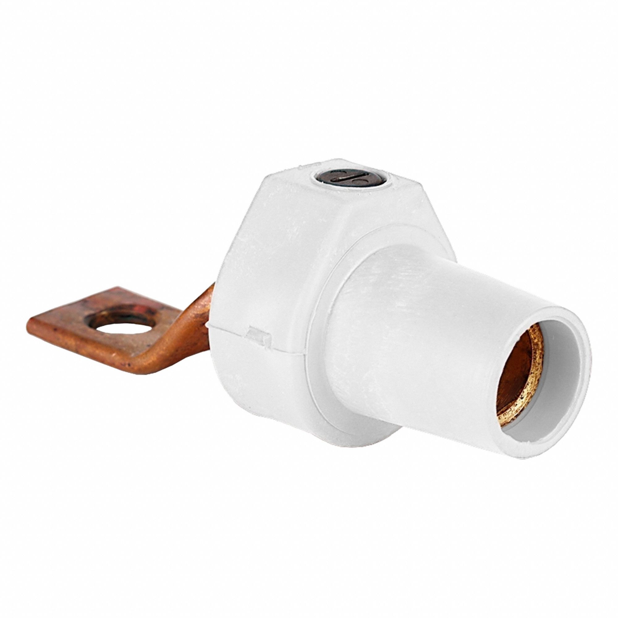 Terminal Connector: For Male Plugs, 400 A, Angled, White, Round, Threaded Mounting