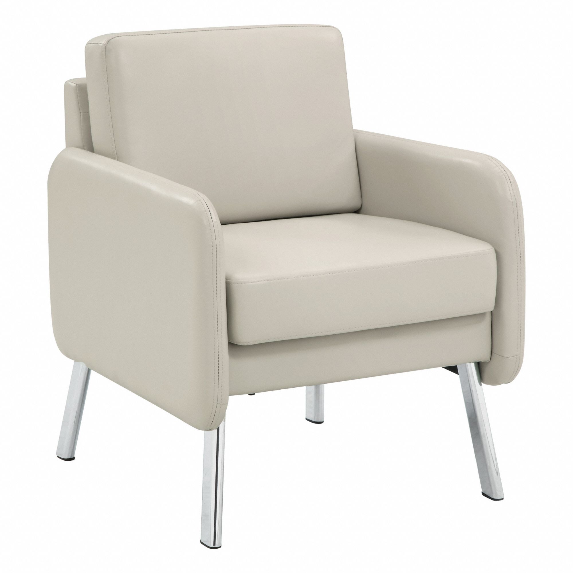 Armchair: Tan, Beige, 4 Casters/Glides, 26 in Overall Wd, 33 1/2 in Overall Ht, Leather