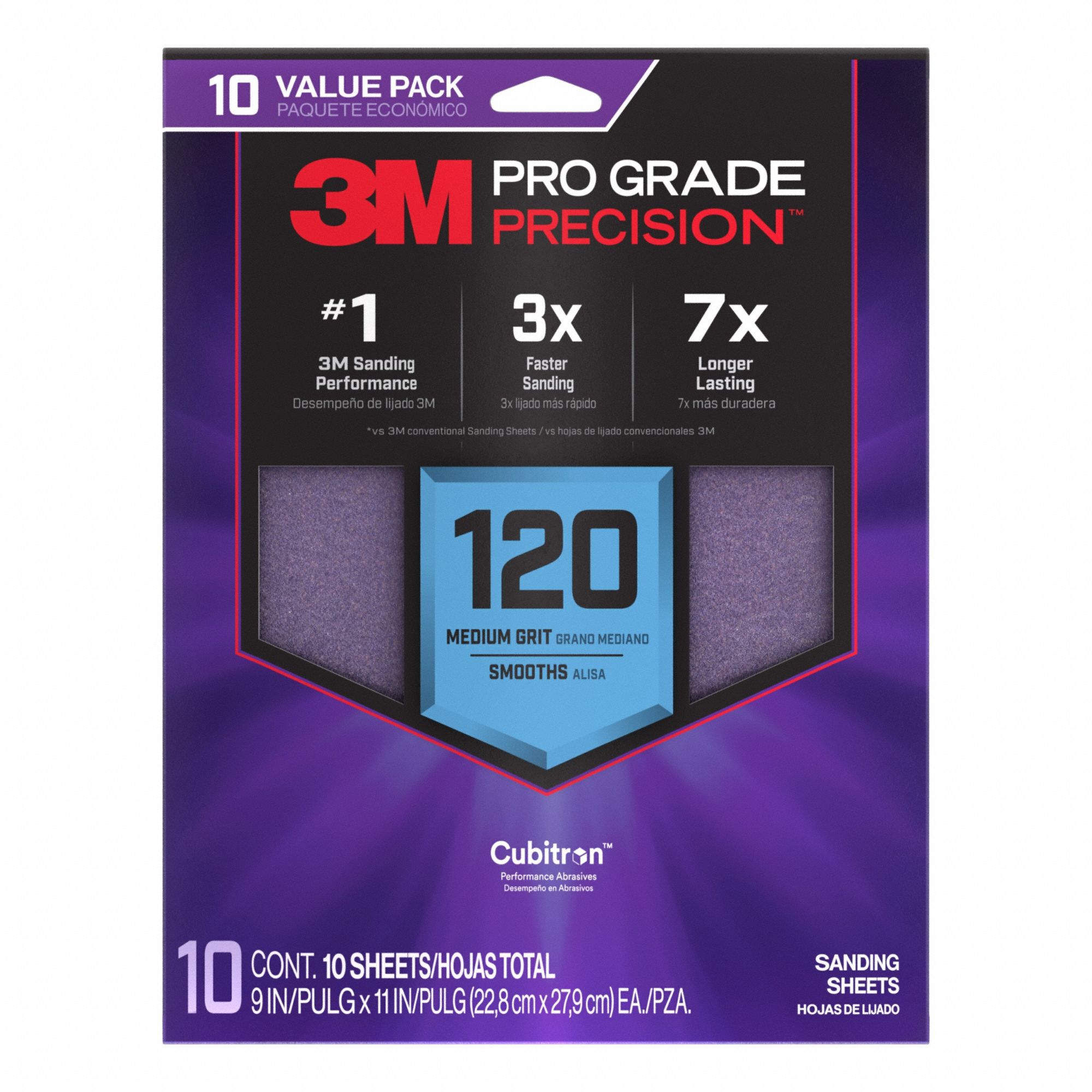 Sanding Sheet: 9 in W x 11 in L, Ceramic, 120 Grit, Pro Grade Precision, 10 PK