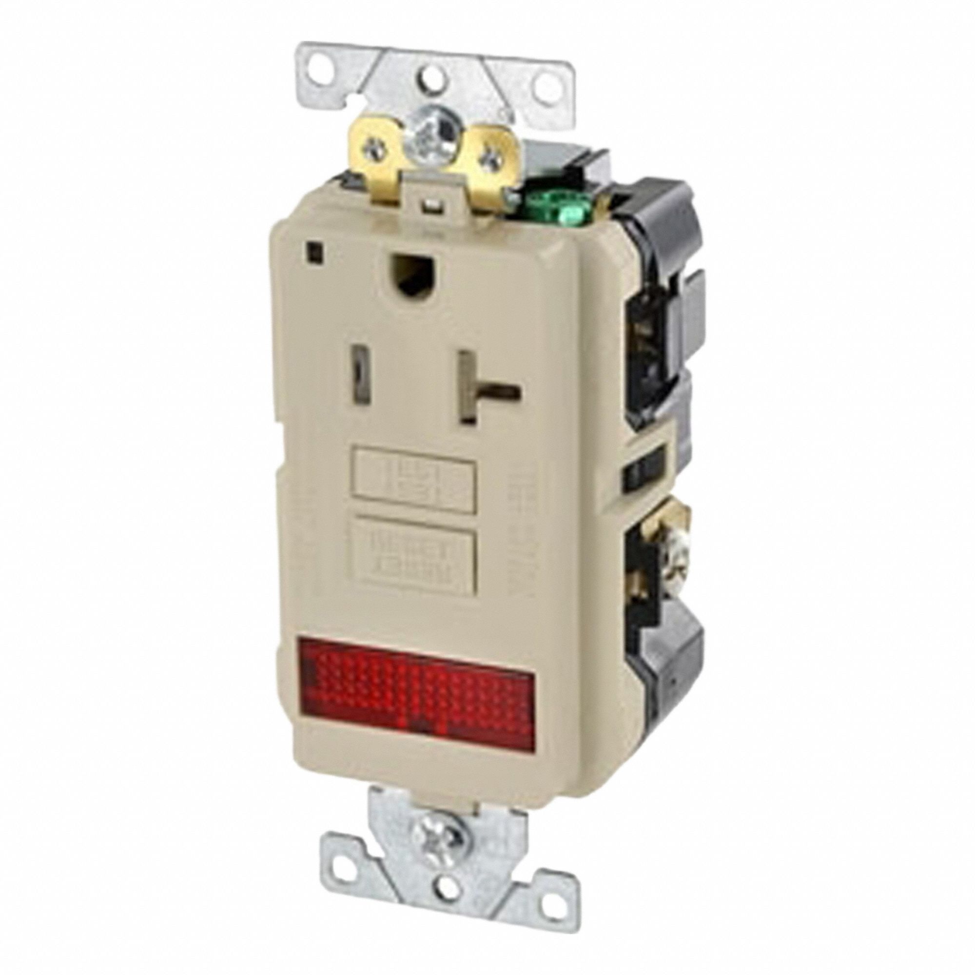 GFCI Single Receptacle Outlet: Single, 5-20R, 125V AC, 20 A, Light Almond, 2 Pole / 3 Wire