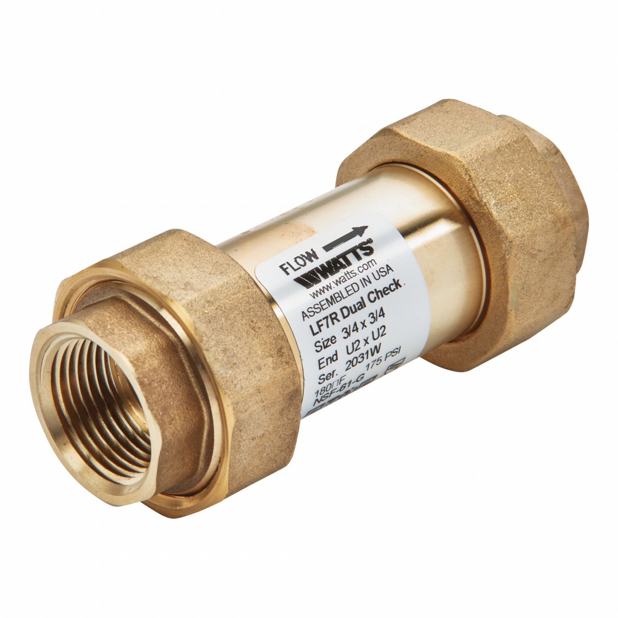 Backflow Preventer: LF7R, 3/4 in Pipe Size, True Union FNPT, 15.5 gpm Flow Rate, Brass, EPDM