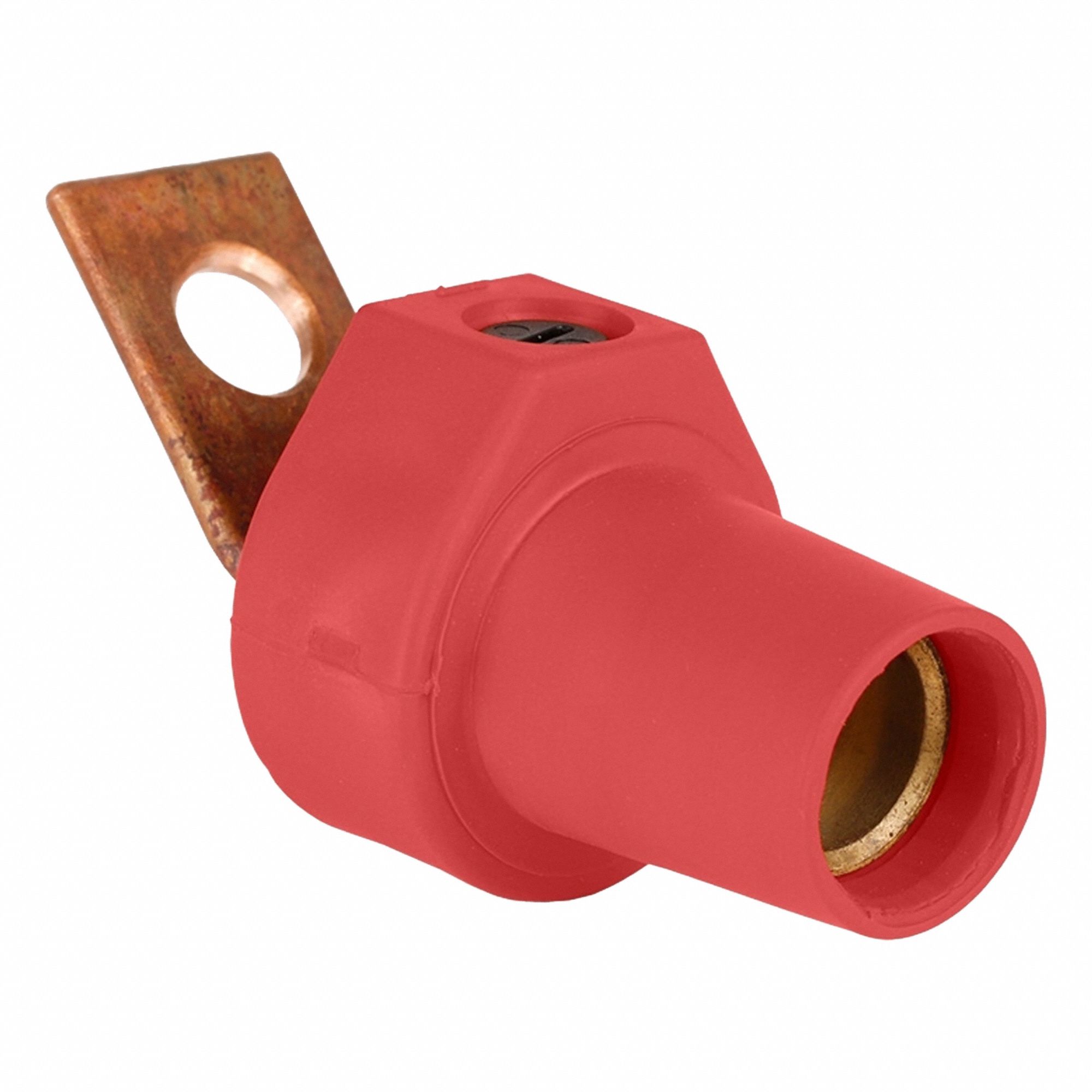 Terminal Connector: For Male Plugs, 400 A, Angled, Red, Round, Threaded Mounting