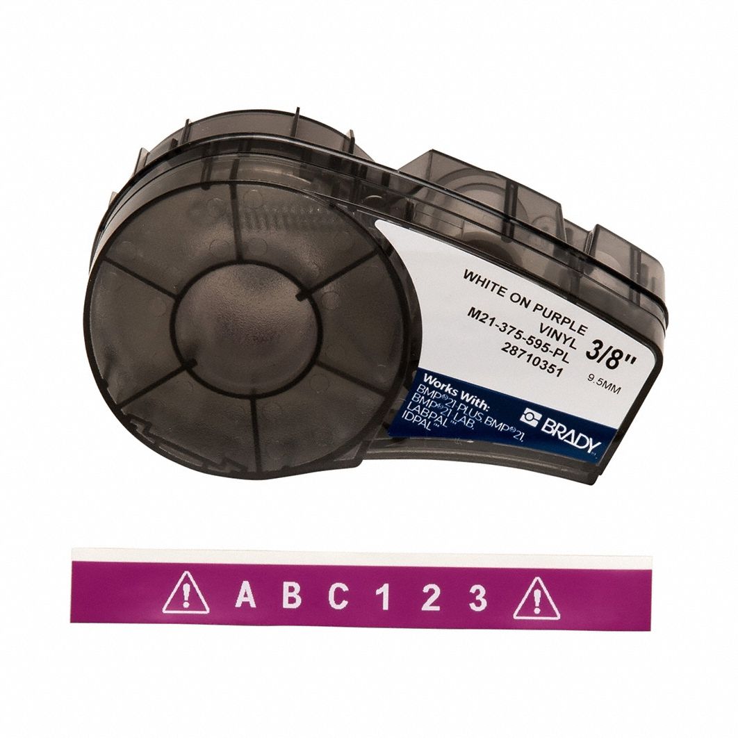 Combined Label and Ribbon Cartridge: 3/8 in Label Wd, 21 ft Roll Lg, Autoclavable Vinyl