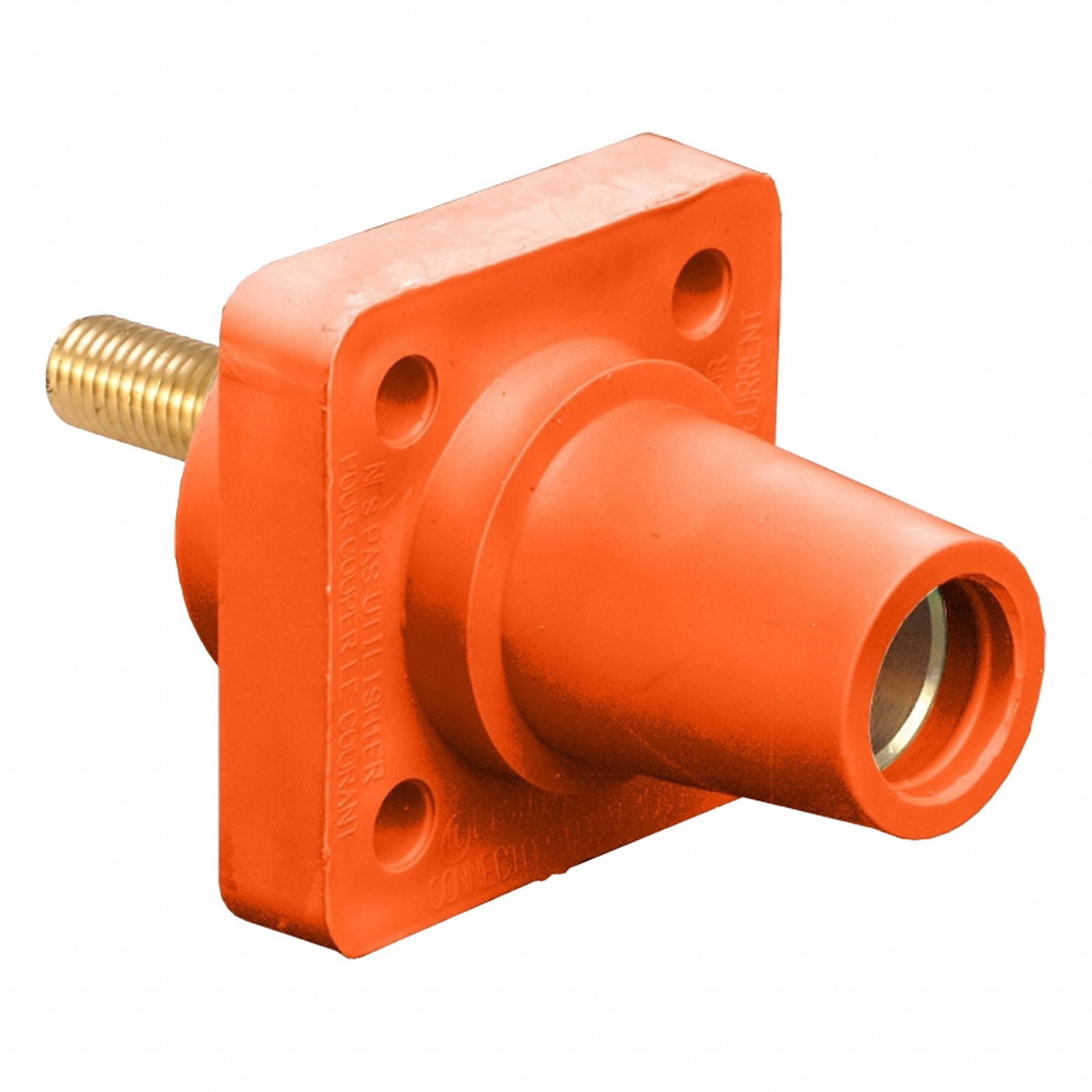 Single Pole Receptacle: For Male Plugs, 400 A, Straight, Orange, Square, Threaded Mounting