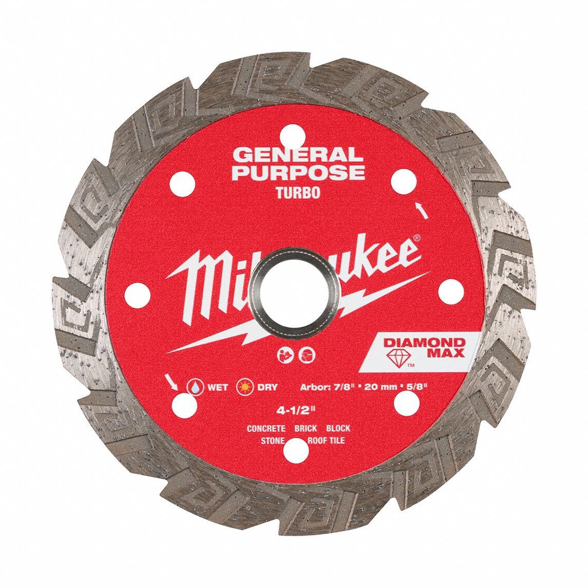 Diamond Saw Blade: Block/Brick/Concrete/Pavers/Roof Tile, 4 1/2 in Blade Dia., Wet/Dry