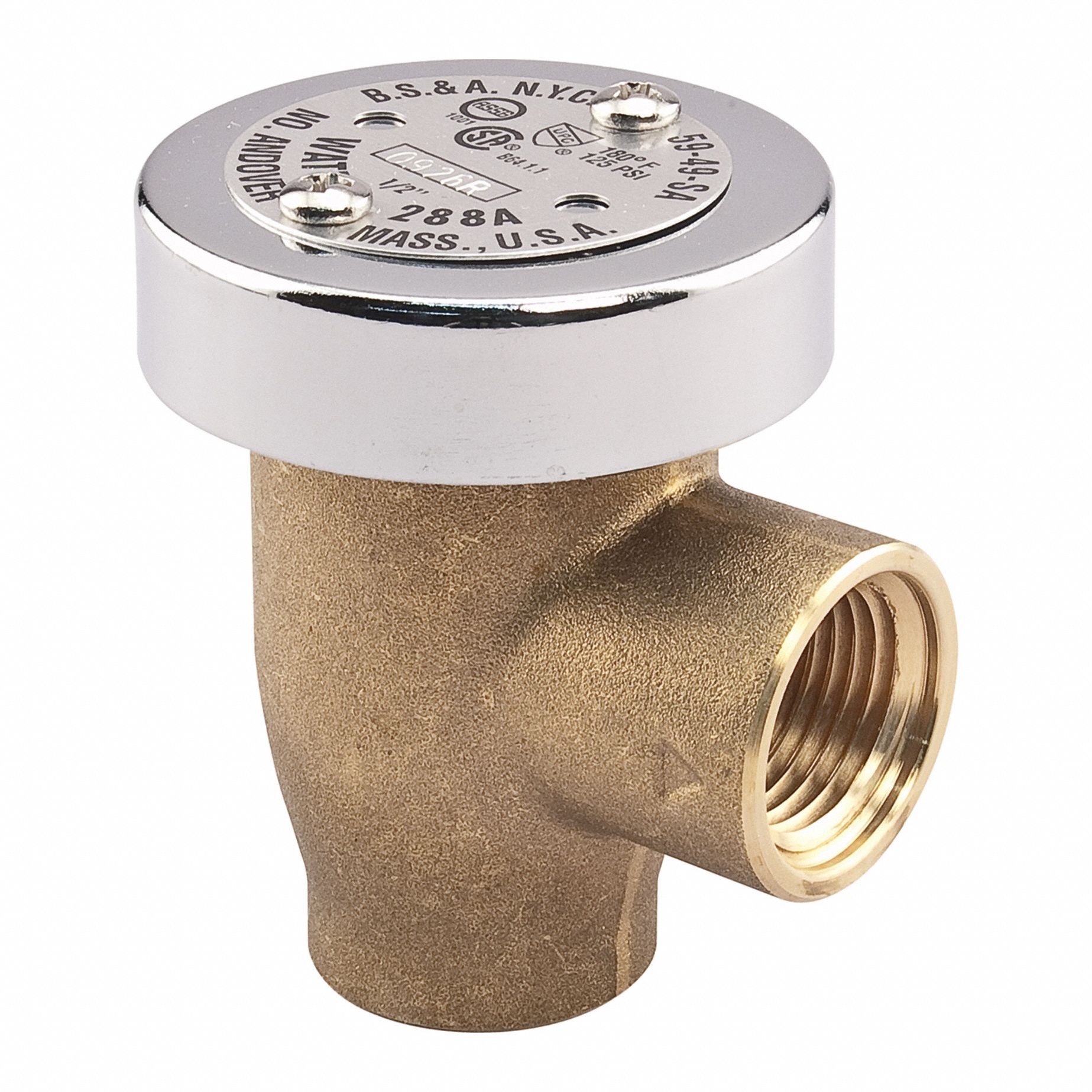 Anti-Siphon Vacuum Breaker: FNPT x FNPT, 1/4 in Pipe Size, For Water Media, Brass, Female, NPT