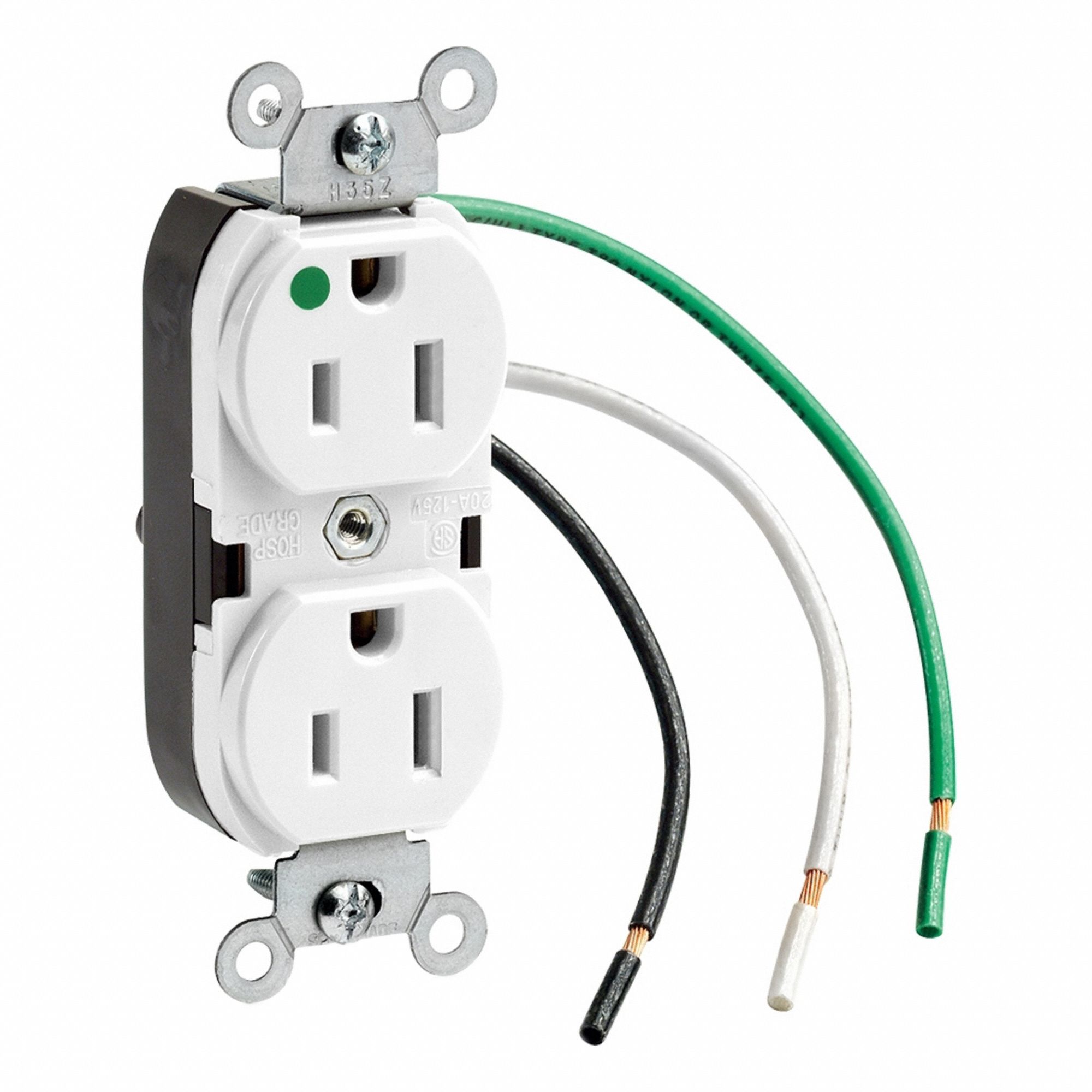 Leaded Dup Rec HG 15A 125V Self-Gr Wht