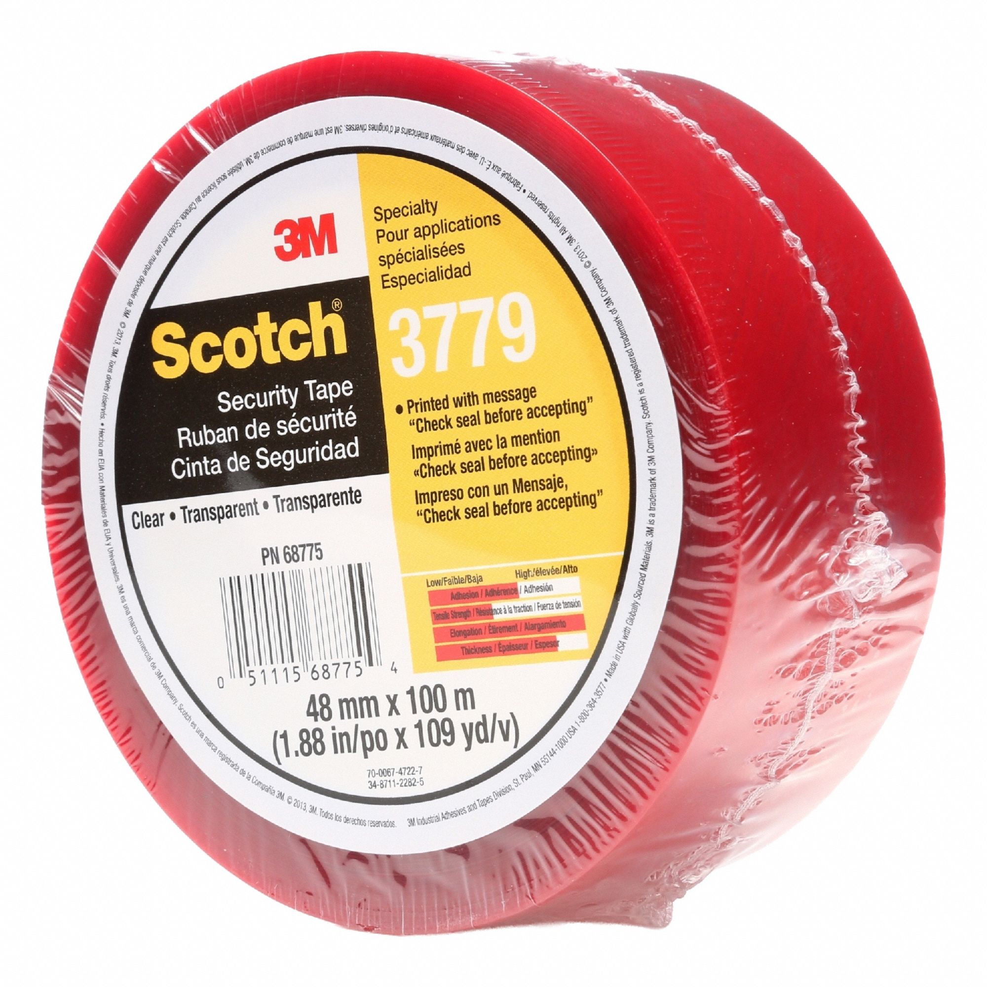 Carton Sealing Tape: 1.9 mil Tape Thick, Clear, 22 lb/in Tape Tensile Strength, 2 in x 110 yd