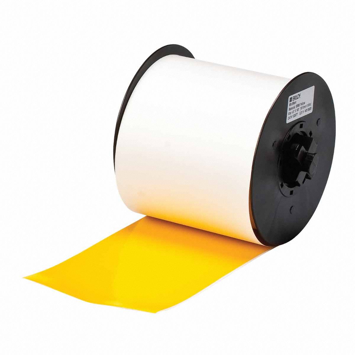 Continuous Label Stock: 4 in x 110 ft, Vinyl, Yellow (Gloss), Indoor/Outdoor